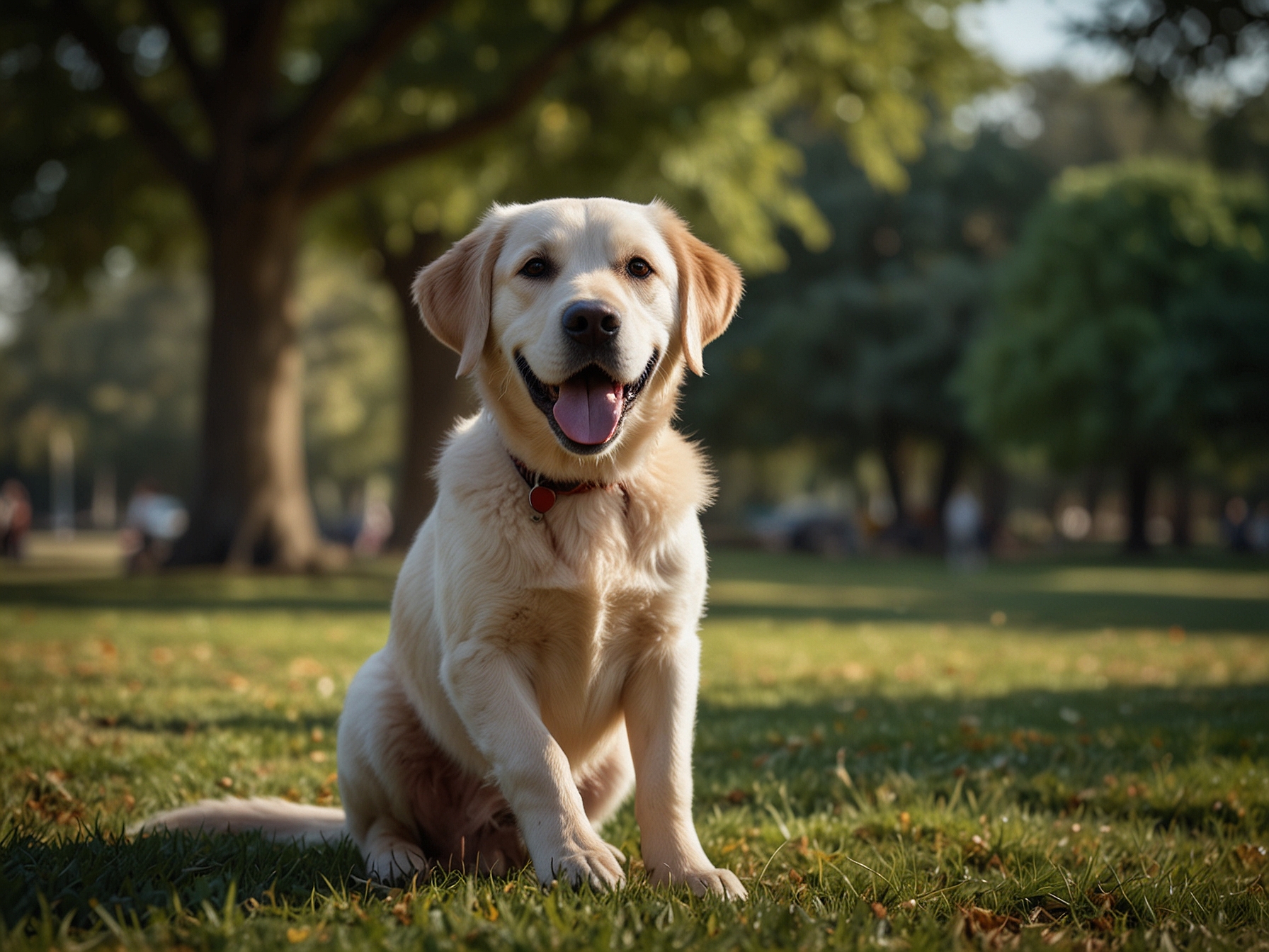 An adorable Labrador Retriever playing in the park, showcasing their friendly and gentle nature, making them a top choice for first-time dog owners due to their ease of training and sociability.