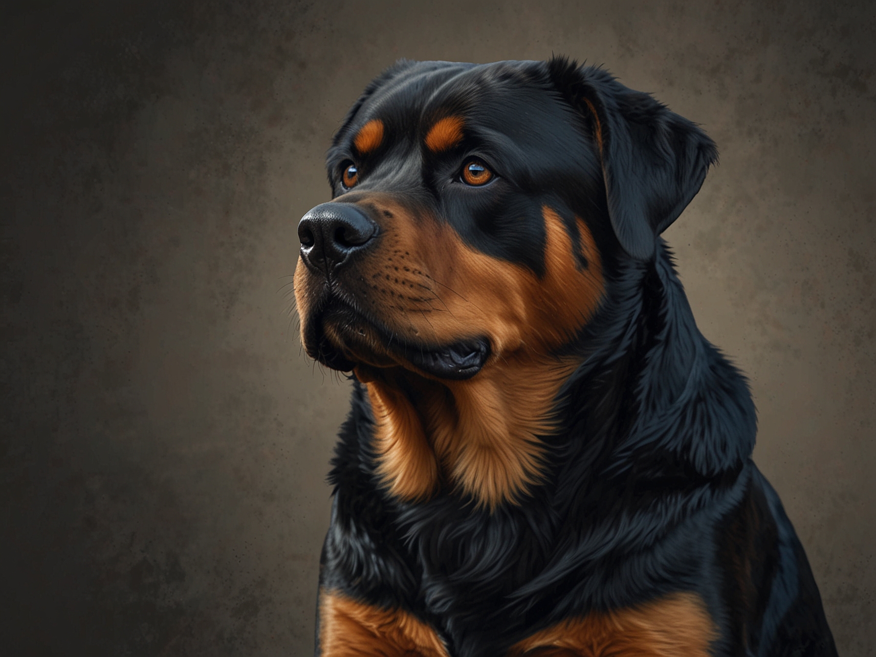 A Rottweiler sitting attentively, highlighting their powerful build and loyal demeanor. Despite their strong protective instincts, they require experienced training, making them less suited for novice owners.