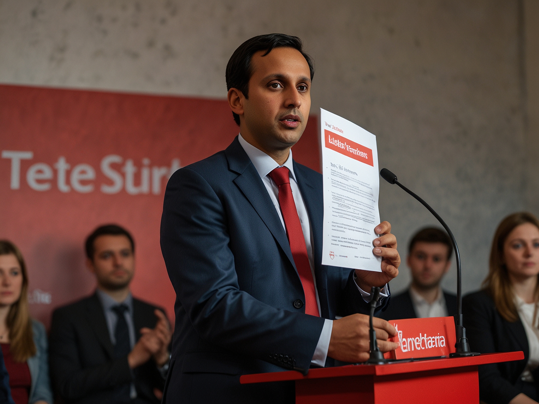Anas Sarwar presenting the Labour manifesto at a press conference, emphasizing the importance of a 'cradle to career' approach for the youth of Scotland.