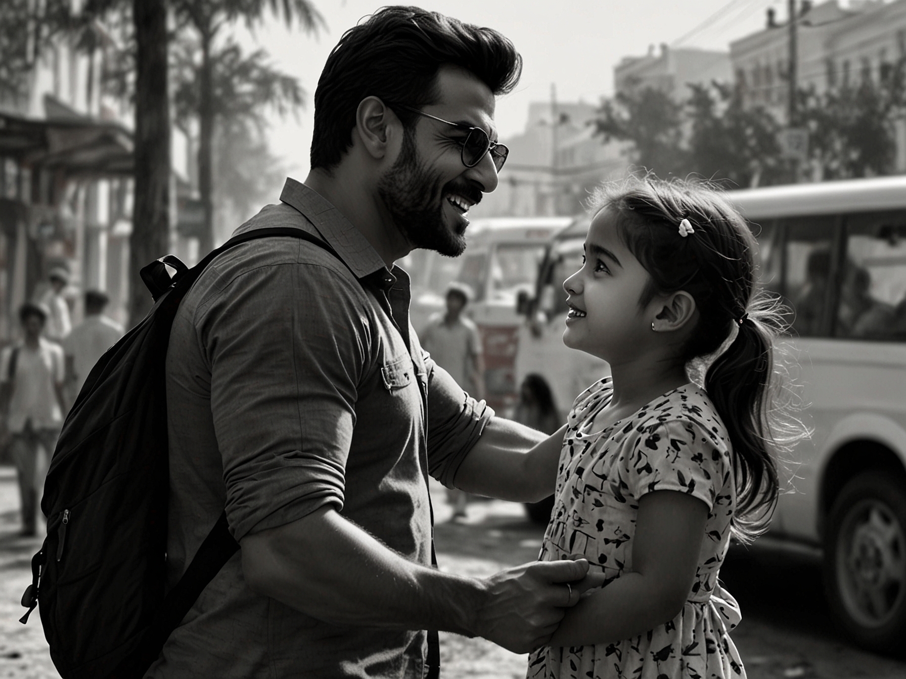 Ram Charan joyfully interacting with his daughter Klin Kaara amidst a busy day, highlighting the depth of their emotional connection.
