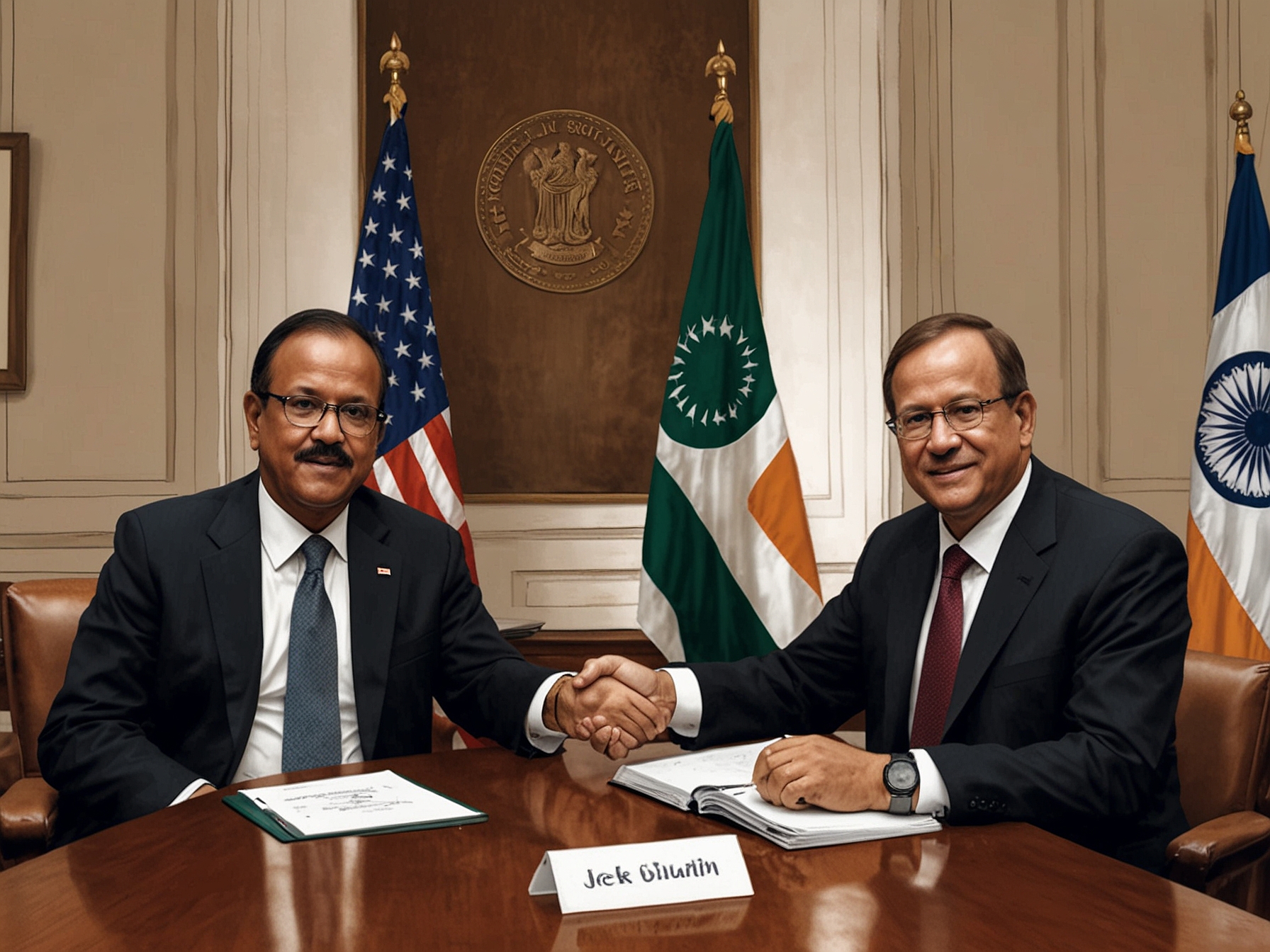 Ajit Doval and Jake Sullivan during their meeting in New Delhi, discussing collaborative efforts under the iCET initiative to advance technology and security ties between India and the US.