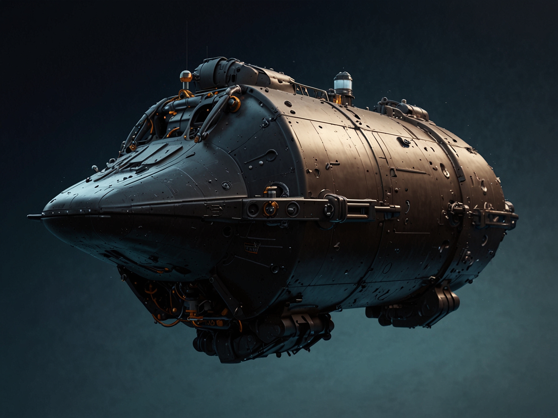 Illustration of an advanced submersible made with resilient composite materials, equipped with AI-driven systems, symbolizing innovation in deep-sea exploration post-Titan tragedy.