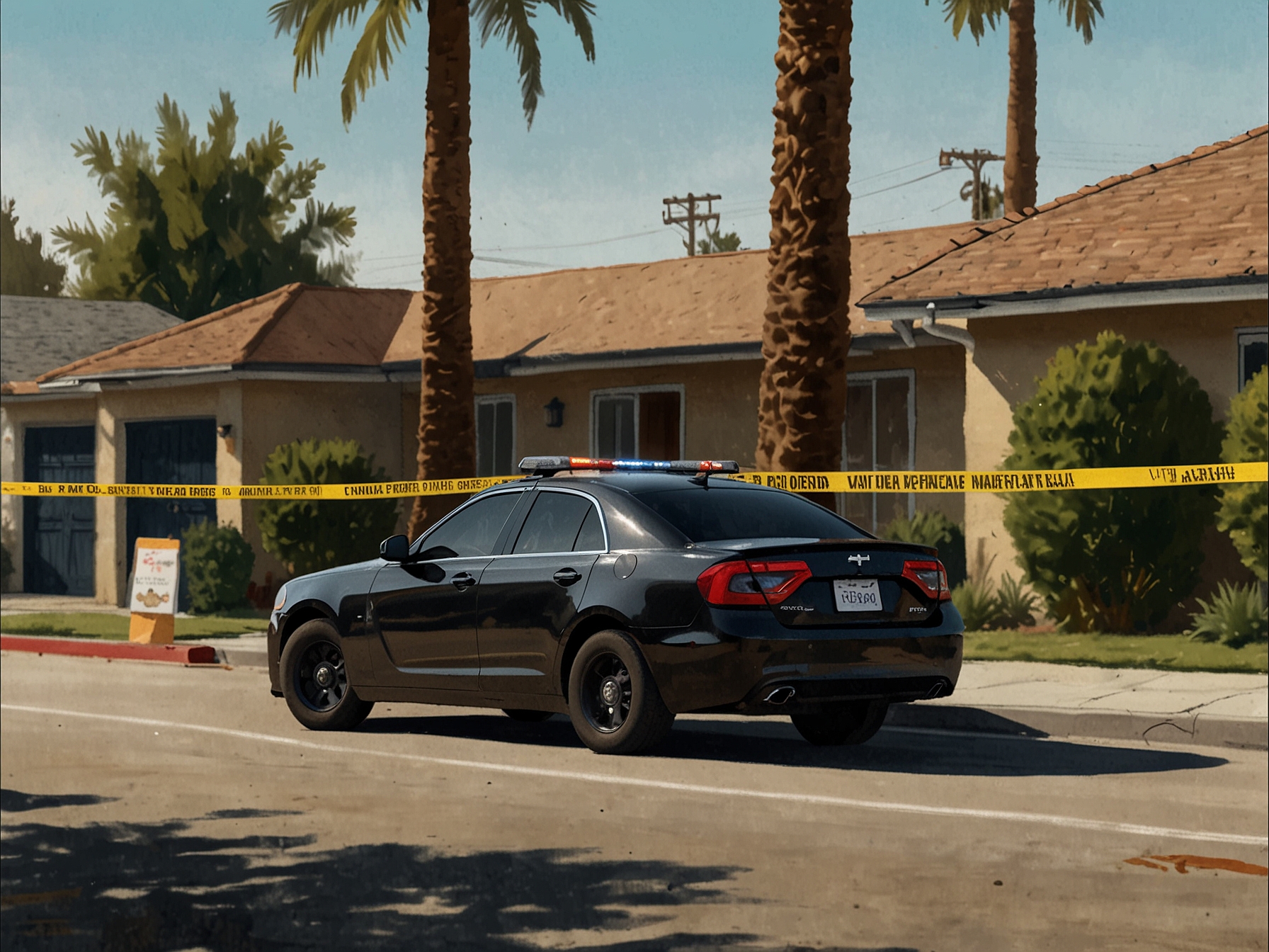 A Secret Service agent's vehicle is shown surrounded by police tape in Tustin, California, where the agent was robbed at gunpoint during President Biden's Southern California visit.