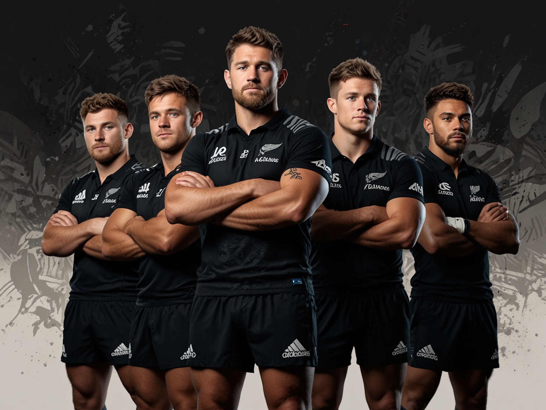 An image showing the official announcement of the All Blacks squad for the England tour of New Zealand, with head coach Ian Foster and key players like Sam Whitelock and Beauden Barrett.