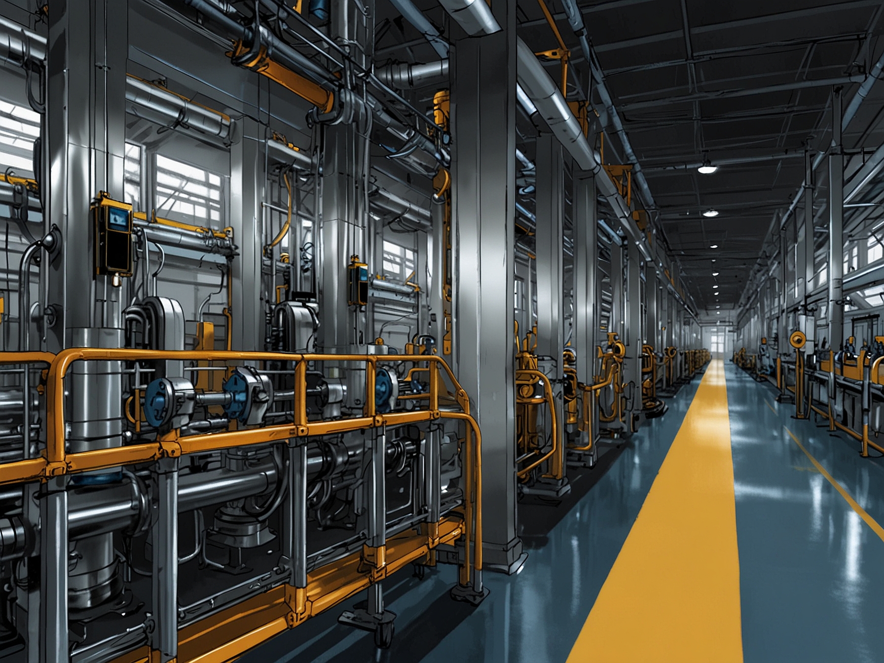 A high-tech manufacturing plant featuring automated machinery used in the UNIGILITYTM Tubular High Pressure PE Process Technology, highlighting its advanced automation capabilities for enhanced safety and efficiency.