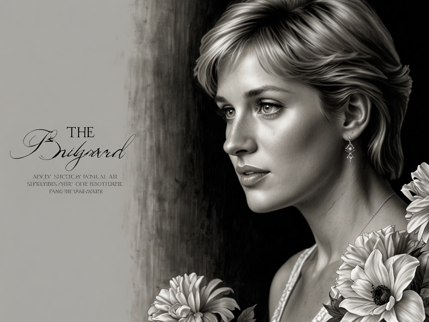A film script with Princess Diana's name on the cover, placed beside a bouquet of flowers, representing the unmade 'The Bodyguard' sequel and her unfulfilled cinematic dream.