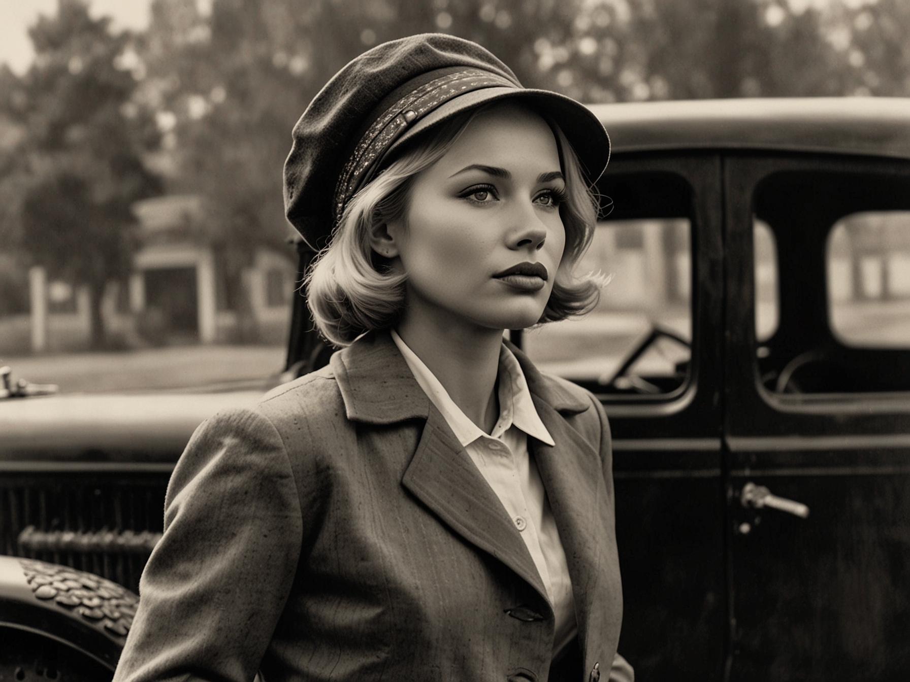 Evans Evans in her iconic role as Blanche Barrow in the 1967 film 'Bonnie and Clyde.' The image captures a defining moment from the film, showcasing her memorable performance.