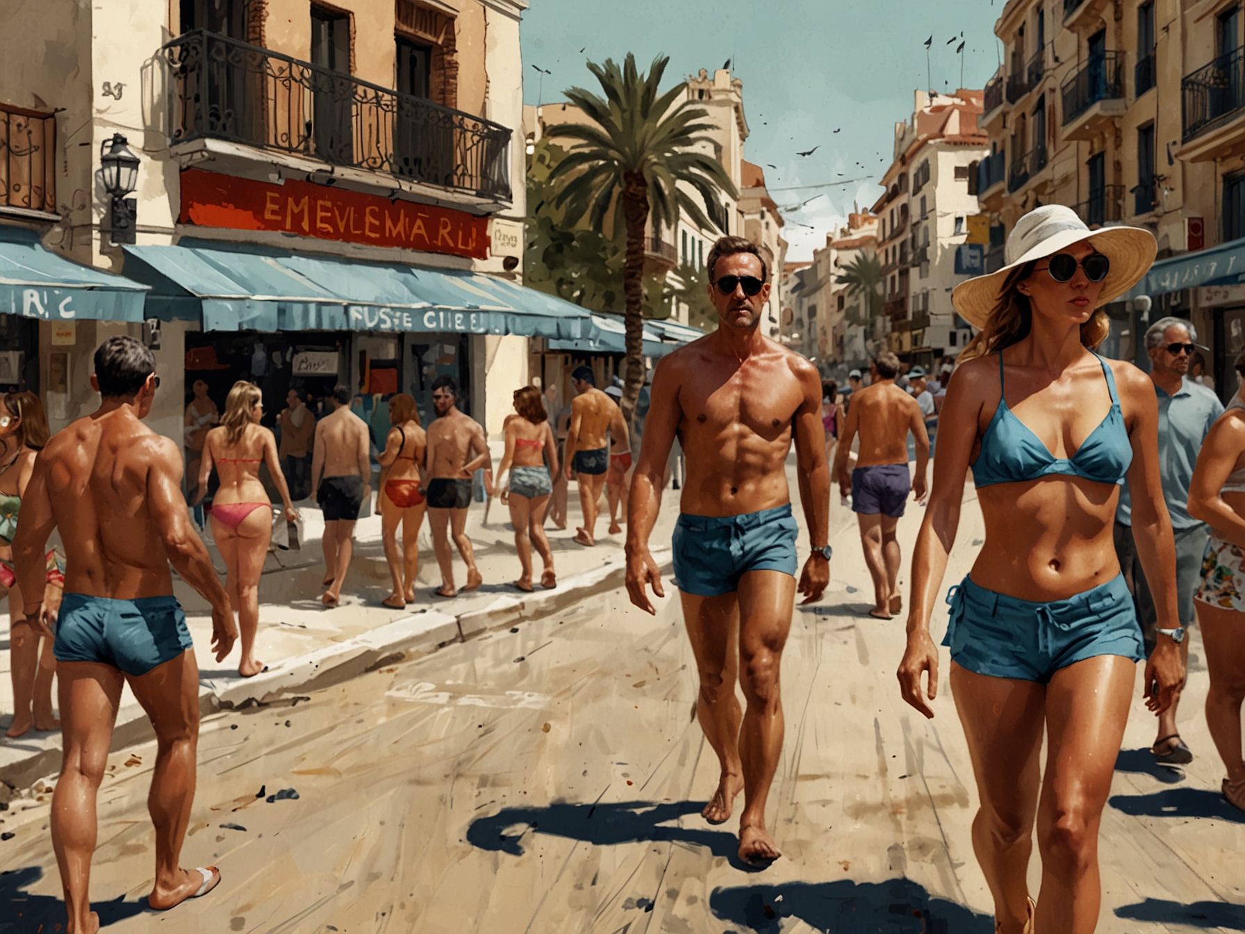 Beachgoers in Spain being warned about the prohibition of walking in swimwear in public streets, highlighting the need to maintain public decorum.