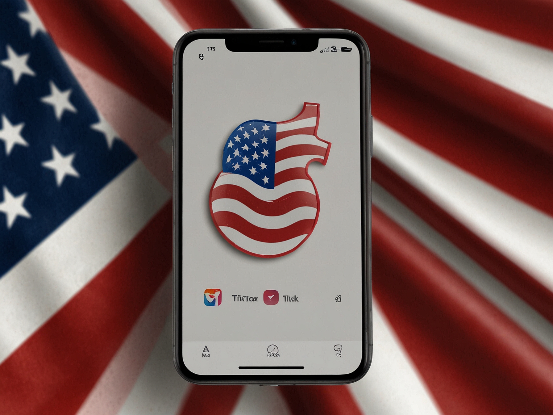 An illustration showing a TikTok logo with an American flag backdrop, symbolizing the platform’s ongoing legal and political struggle in the United States.
