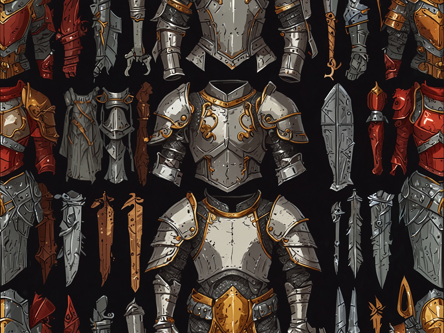 A variety of armor sets made of different cloth materials are displayed, showcasing how each offers unique advantages in terms of resistance, agility, and magic abilities.