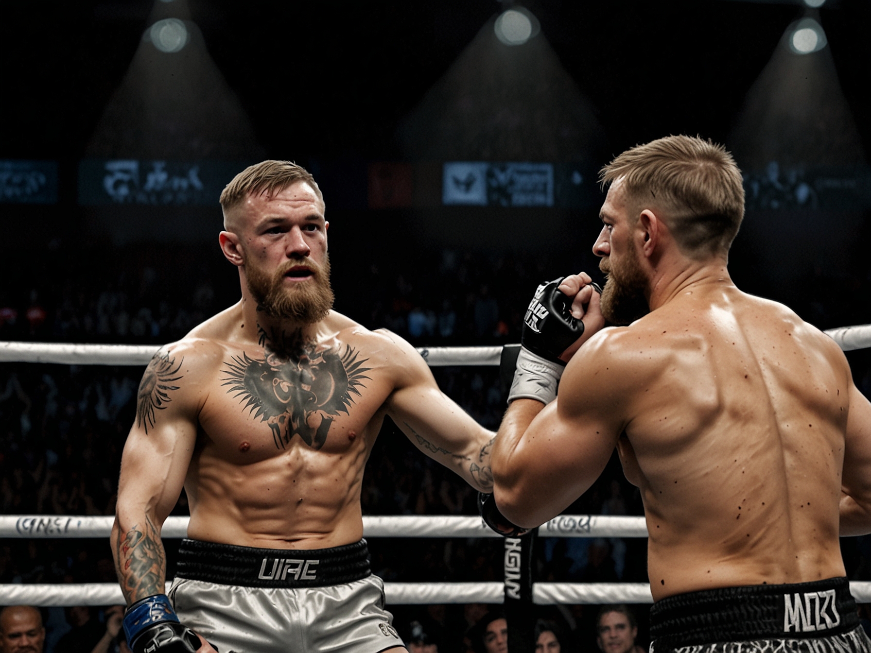 Conor McGregor in the ring, illustrating the drive and passion required in MMA, contrasted by his current financial status and its impact on his career decisions.