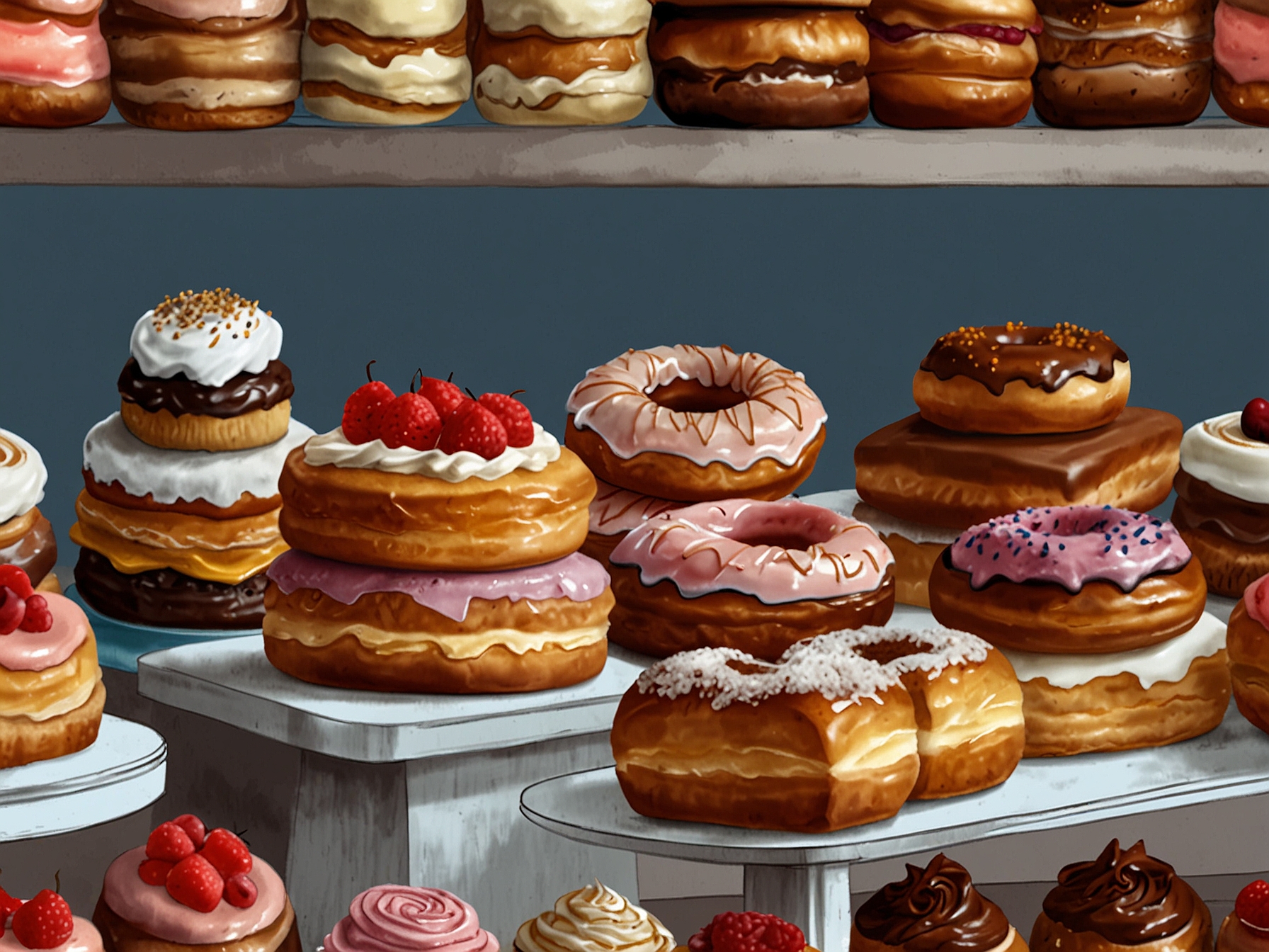 A vibrant display of Dominique Ansel Bakery's pastries, showcasing the famous Cronut, highlighting their innovative and visually stunning creations.