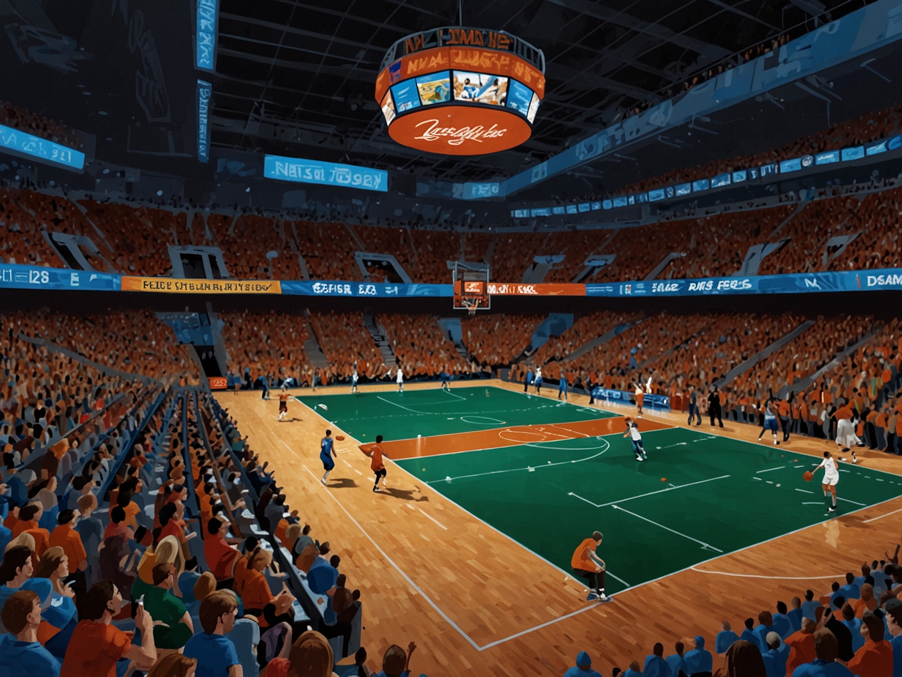 A dynamic game scene from a past NCAA March Madness tournament, highlighting the competitive excitement and national fervor that the proposed expansion seeks to enhance further.