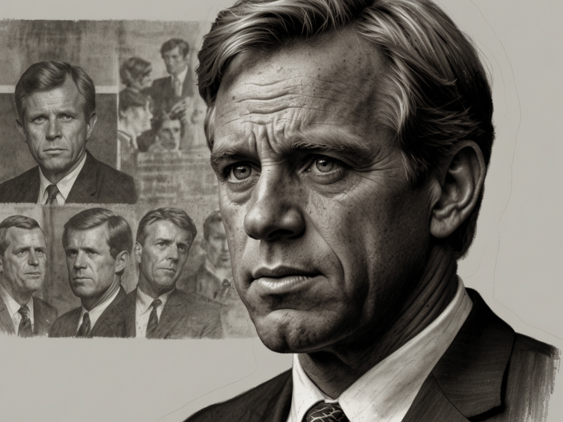 A depiction of Robert F. Kennedy Jr. looking determined, symbolizing his efforts and the challenges faced in political campaigning and qualifying for high-profile debates.