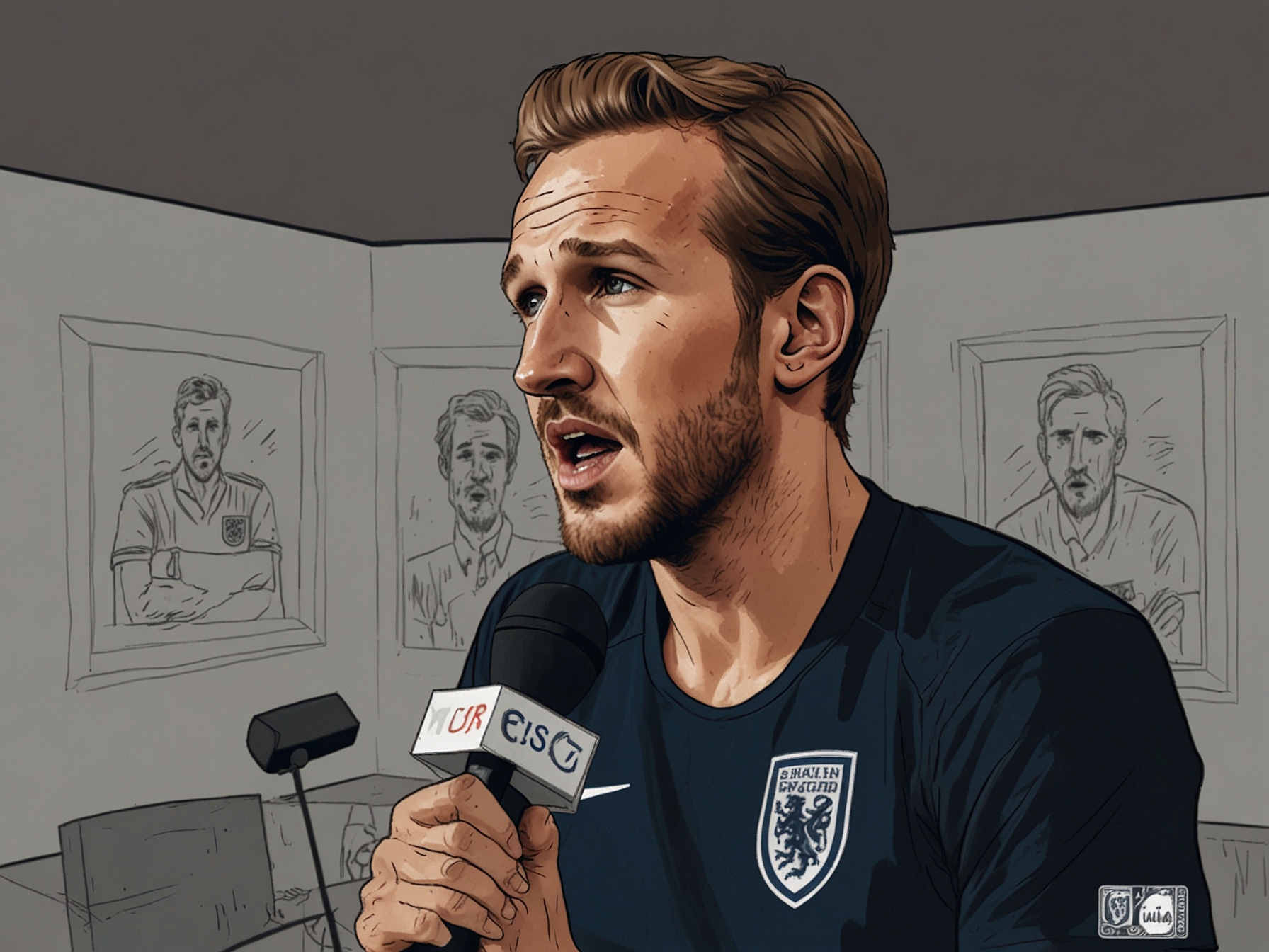 Harry Kane addressing the media after the England vs Denmark match, expressing his concerns about the team's offensive strategies and lack of creativity.