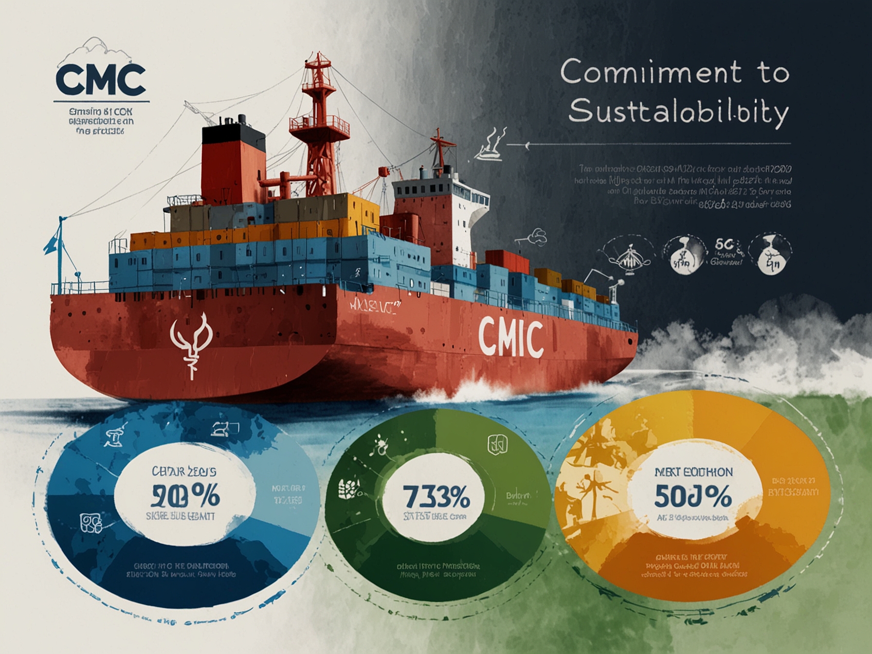 An infographic depicting CMC's commitment to sustainability, including a 5% reduction in carbon emissions for Q3 2024, aligning with their goal of net-zero carbon emissions by 2050.