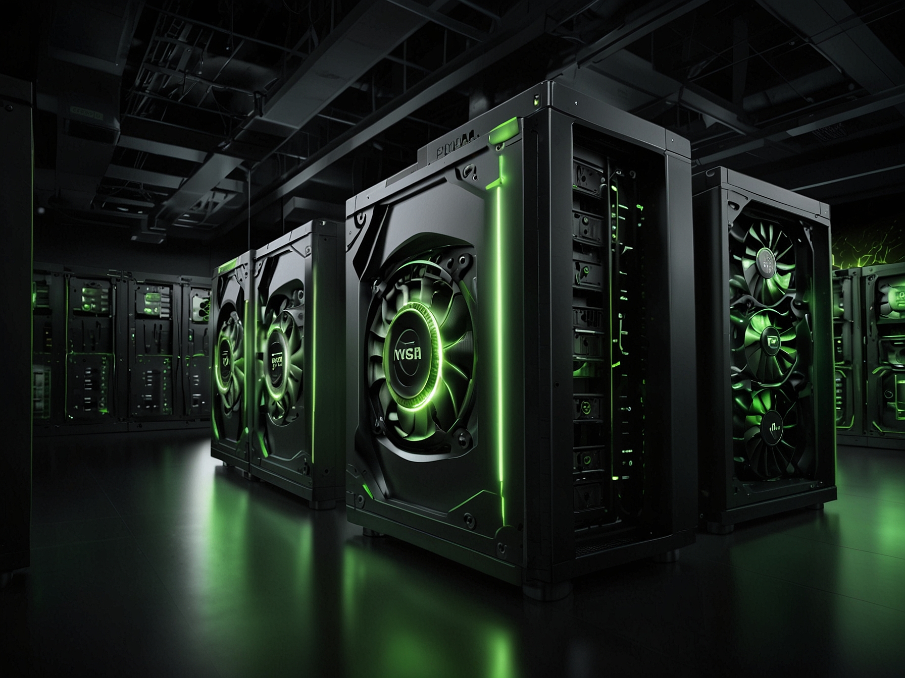 A visual representation of Nvidia's high-performance GPUs powering data centers, illustrating their pivotal role in the ongoing digital transformation.