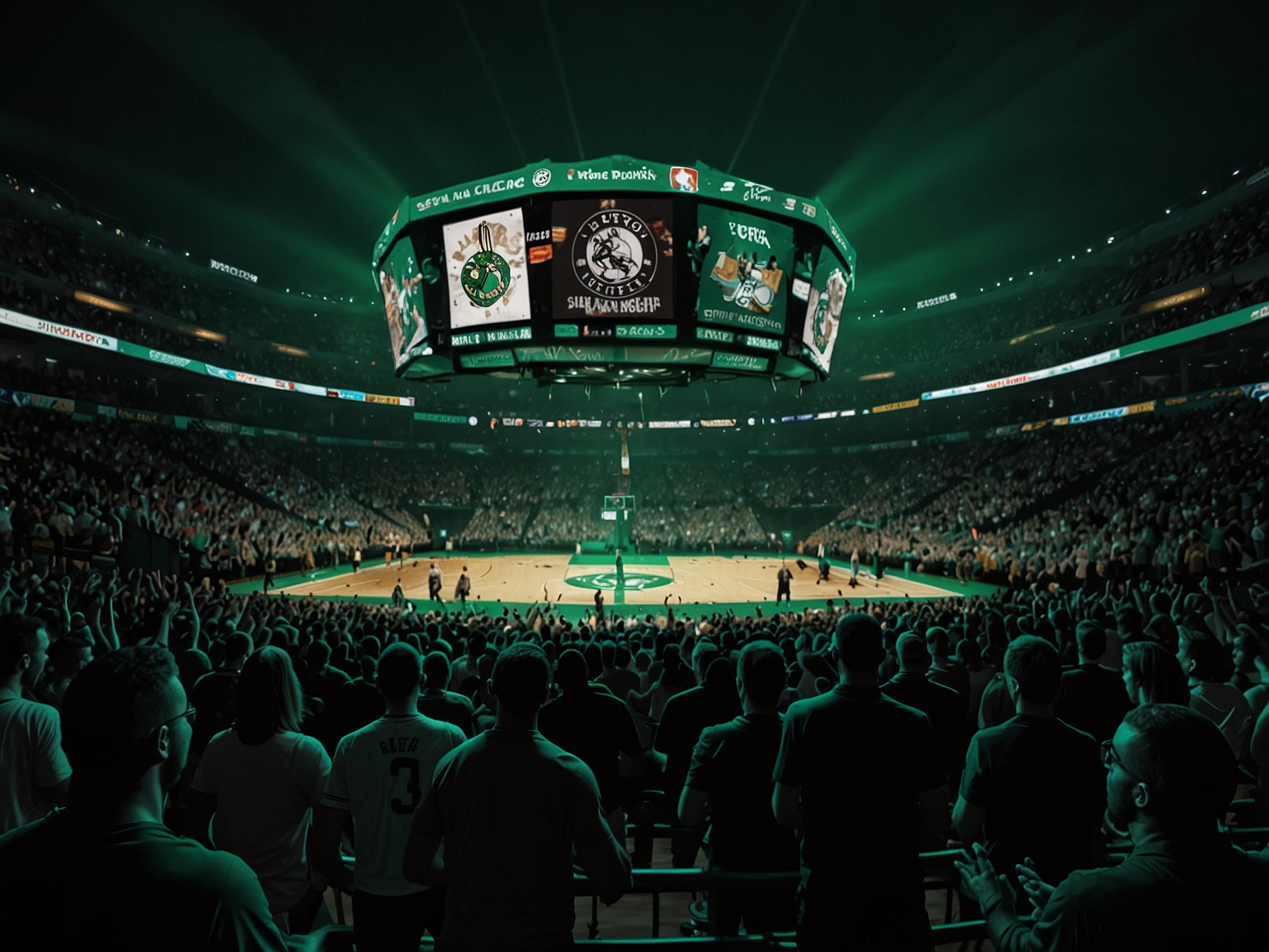 Fans packed into TD Garden, creating an electric atmosphere as the Boston Celtics aim to clinch their 18th NBA Championship in front of a roaring home crowd.