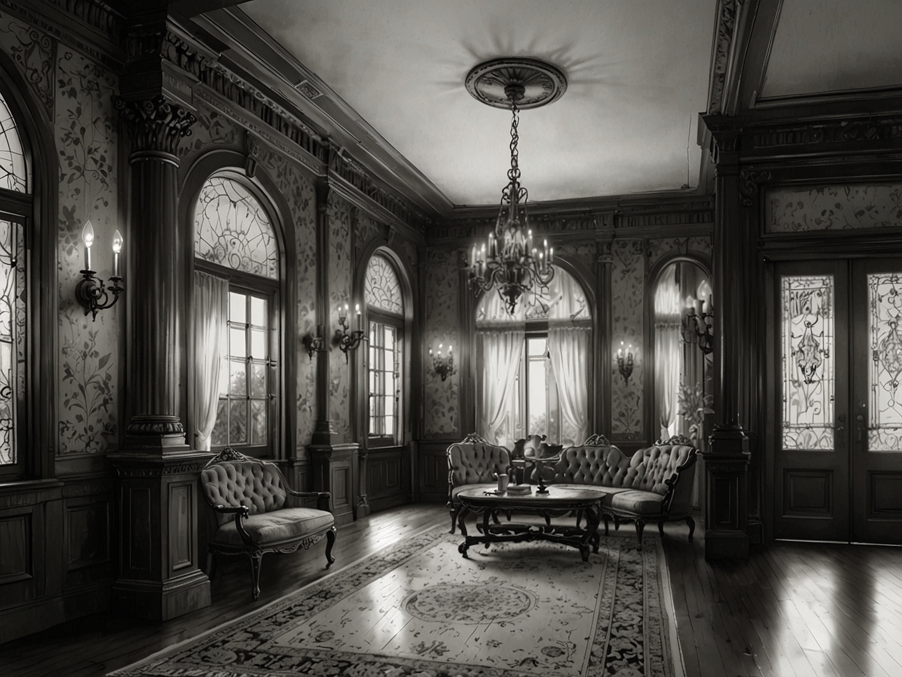 A glimpse into the mansion's interior, capturing the elaborate woodwork and original fixtures that define its late 19th-century Victorian charm.