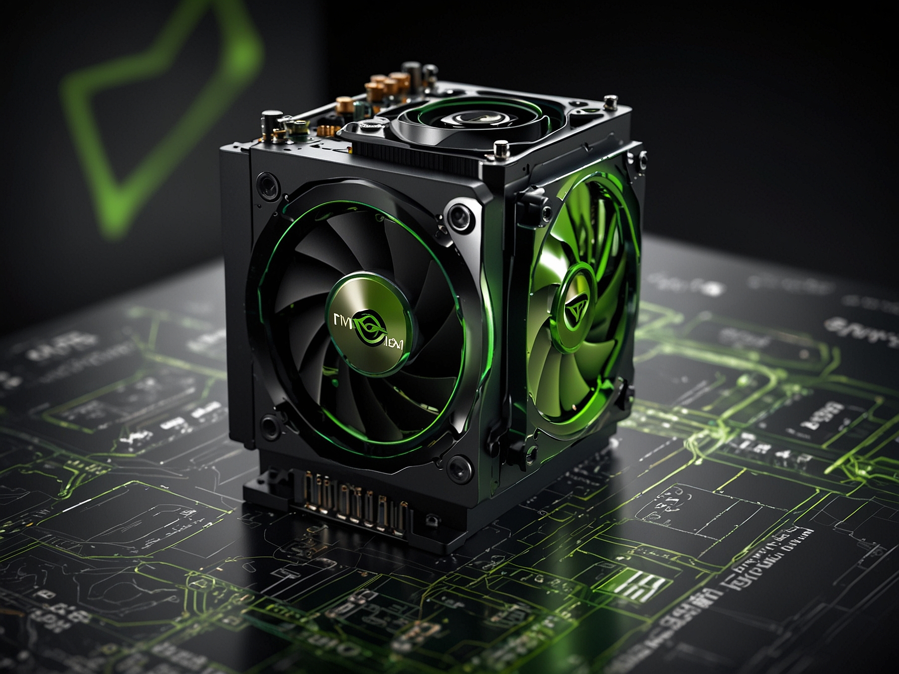 Graphic showcasing Nvidia's leadership in AI and GPU technology, emphasizing its role in gaming, deep learning, and modern tech innovations driving its market growth.