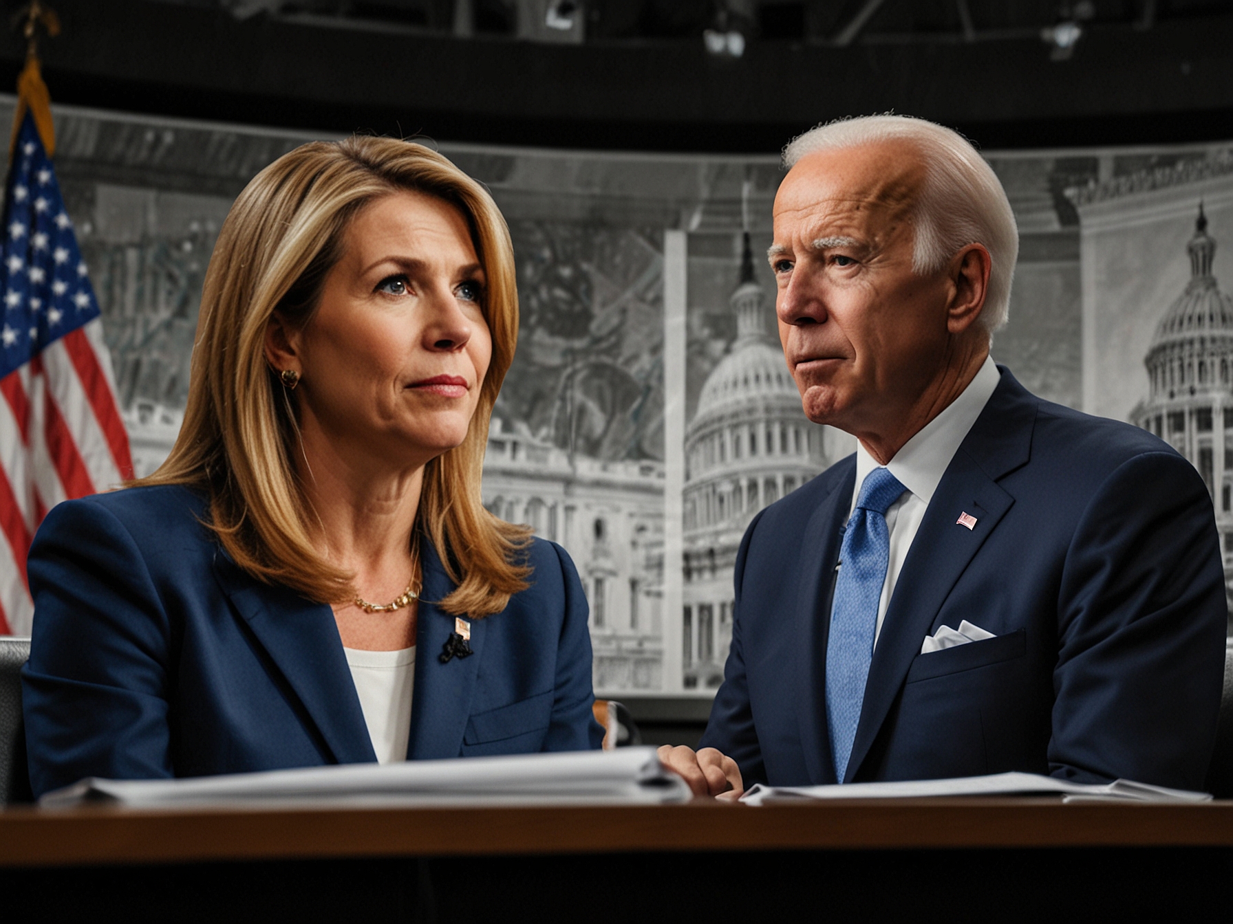 A split-screen image featuring MSNBC host Nicole Wallace and DHS boss Alejandro Mayorkas, symbolizing the media's conflicting narratives about Biden's leadership and mental fitness.