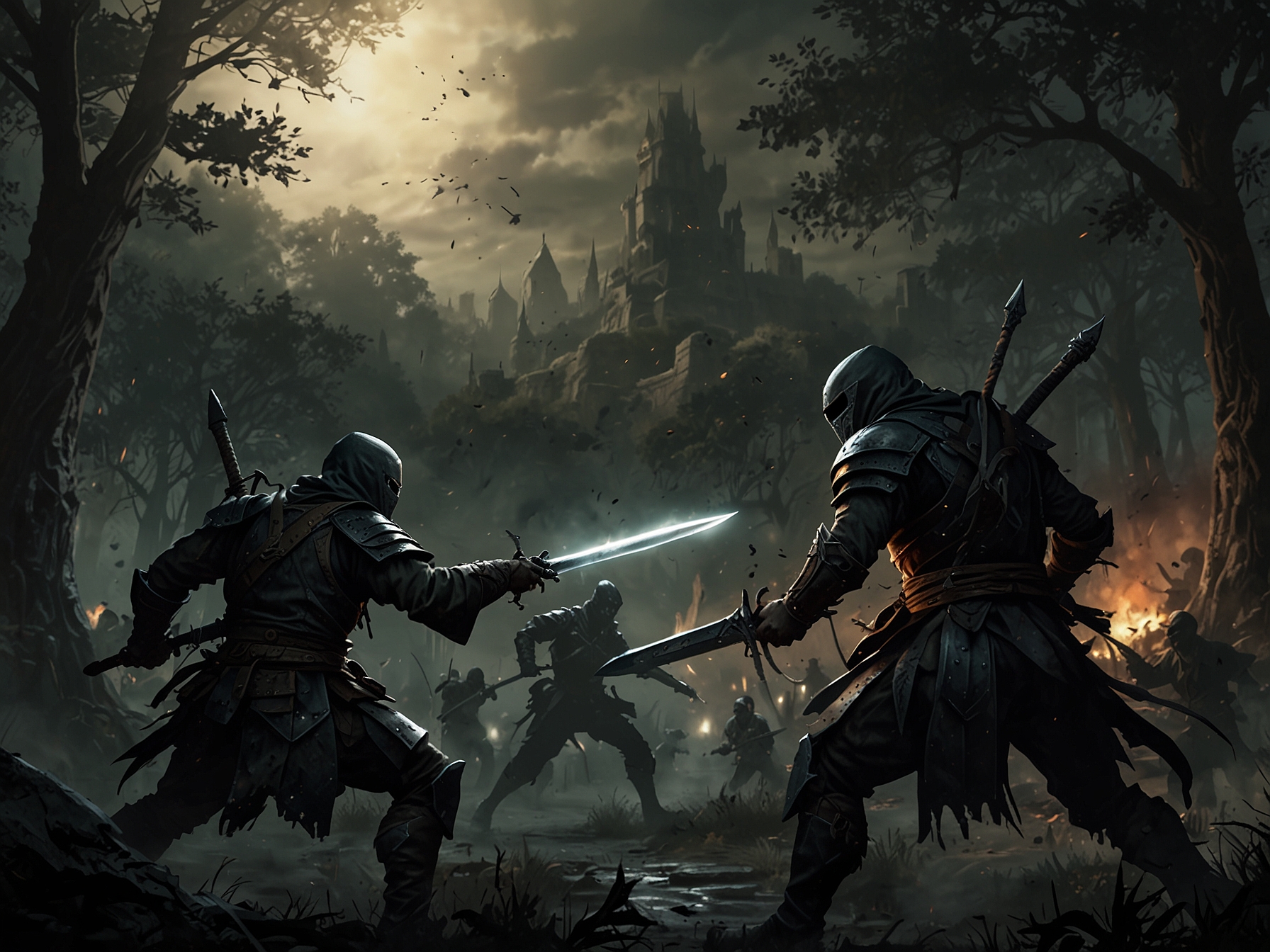 A scene depicting a dynamic combat encounter with new enemies in 'Shadow of the Erdtree,' highlighting the refined combat system and challenging gameplay emblematic of FromSoftware titles.