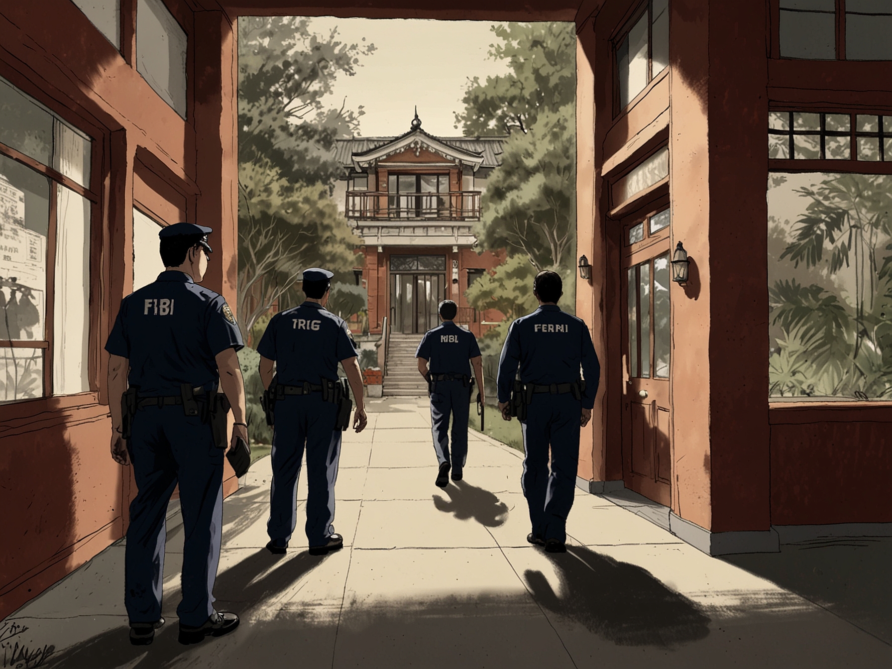 A view of Mayor Sheng Thao's residence, showing FBI agents conducting a search. This high-profile operation has stirred public curiosity and speculation.
