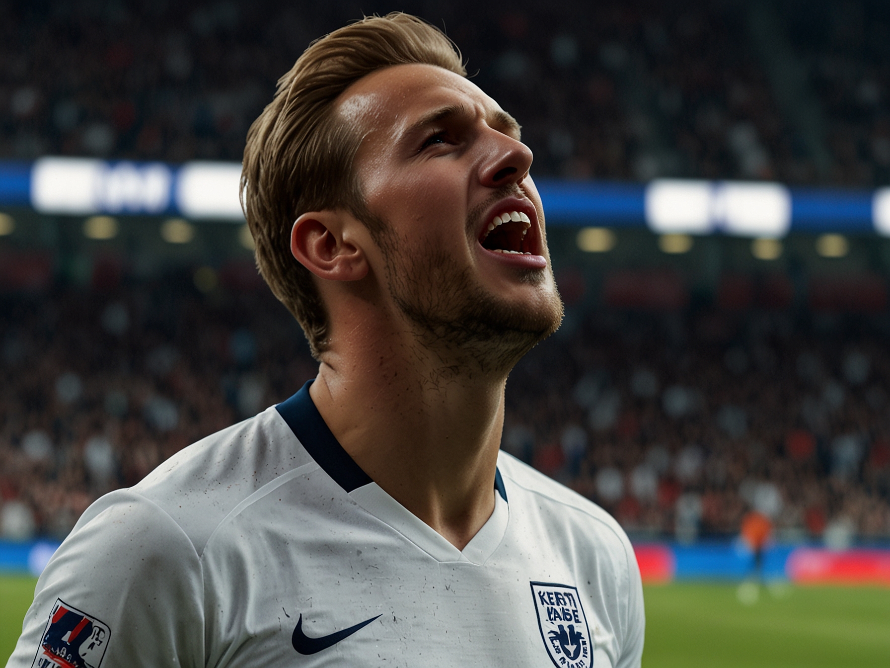 Harry Kane celebrates his early goal against Denmark in Frankfurt, a moment of promise before England's struggles with possession and defense became evident in the match.