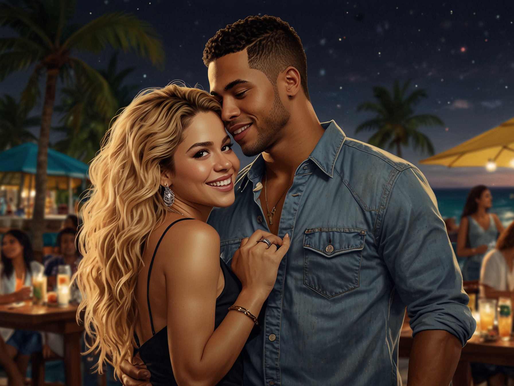 Shakira and Lucien Laviscount spotted at a private party in Miami, engaging in lively conversations and sharing intimate moments, sparking rumors of a budding relationship.