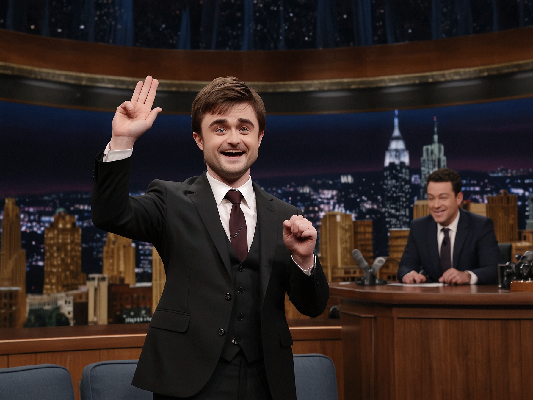 Daniel Radcliffe confidently raps 'Alphabet Aerobics' on 'The Tonight Show with Jimmy Fallon,' leaving both Jimmy and the audience in awe with his unexpected talent.