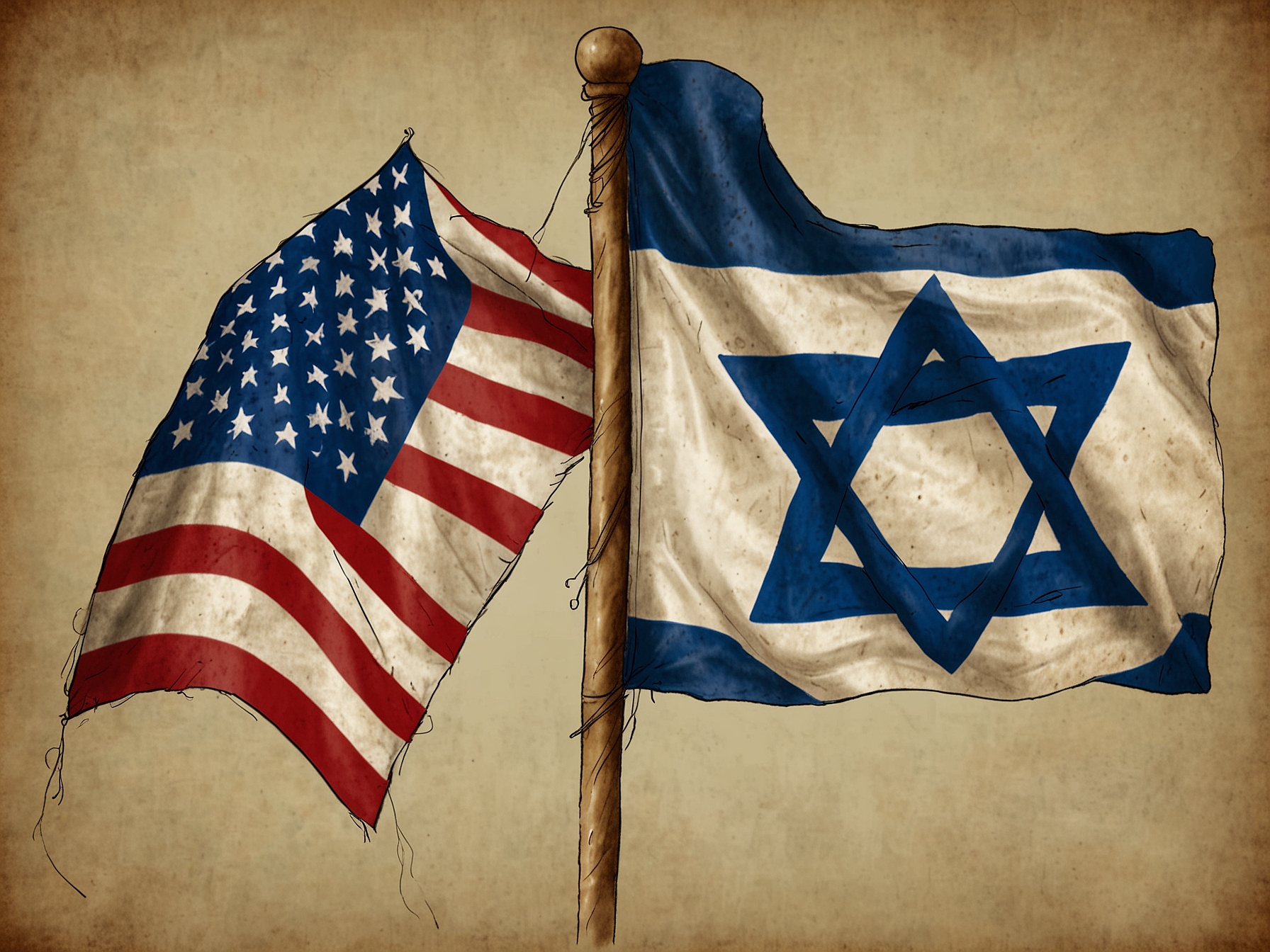 An illustration depicting U.S. and Israeli flags intertwined, symbolizing the historical bond. This graphic emphasizes the longstanding alliance and mutual support between the two nations.