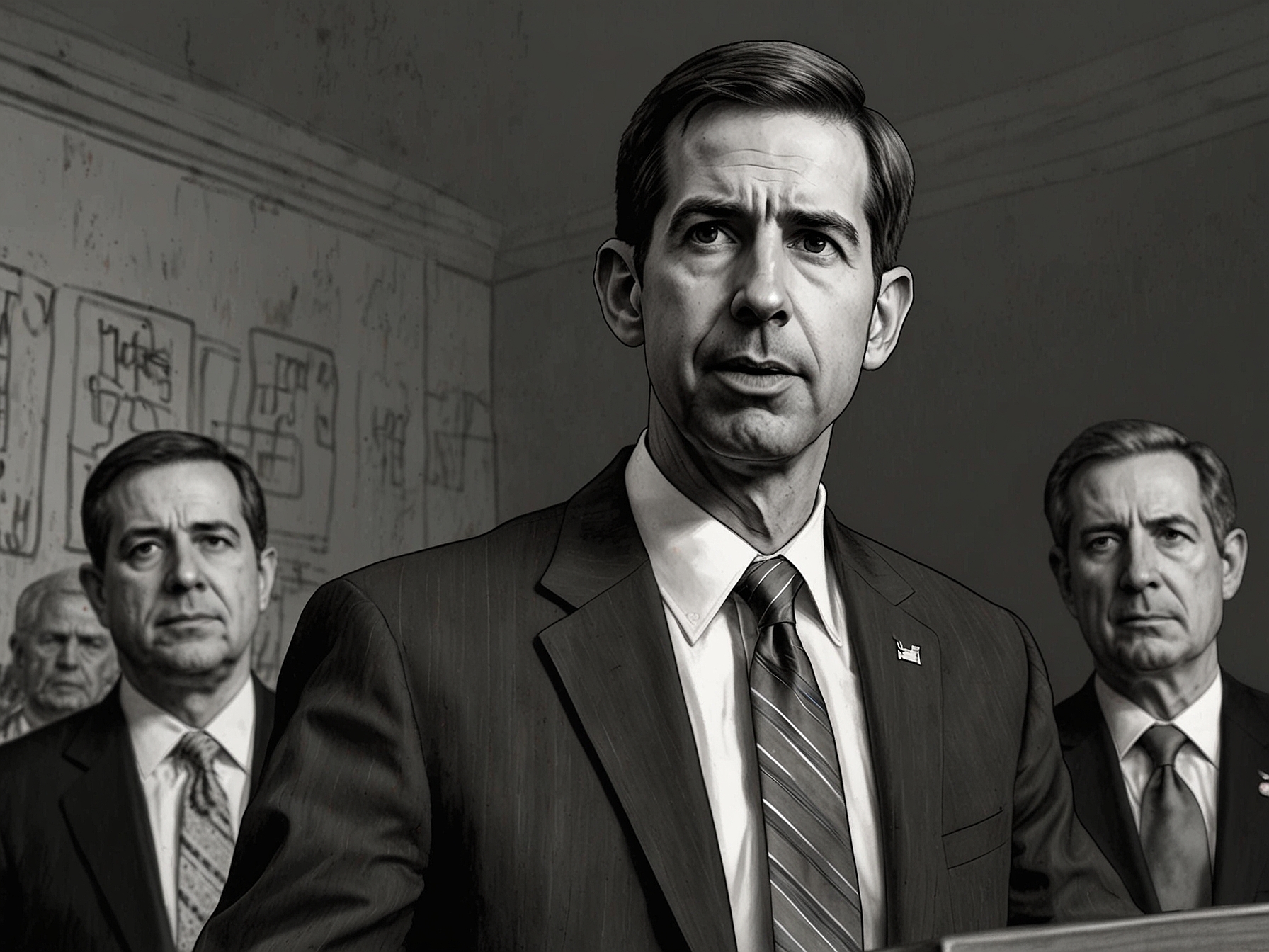 Senator Tom Cotton addressing the media, expressing his concerns about the Biden administration's delay of weapon shipments to Israel, highlighting the urgency and security implications.