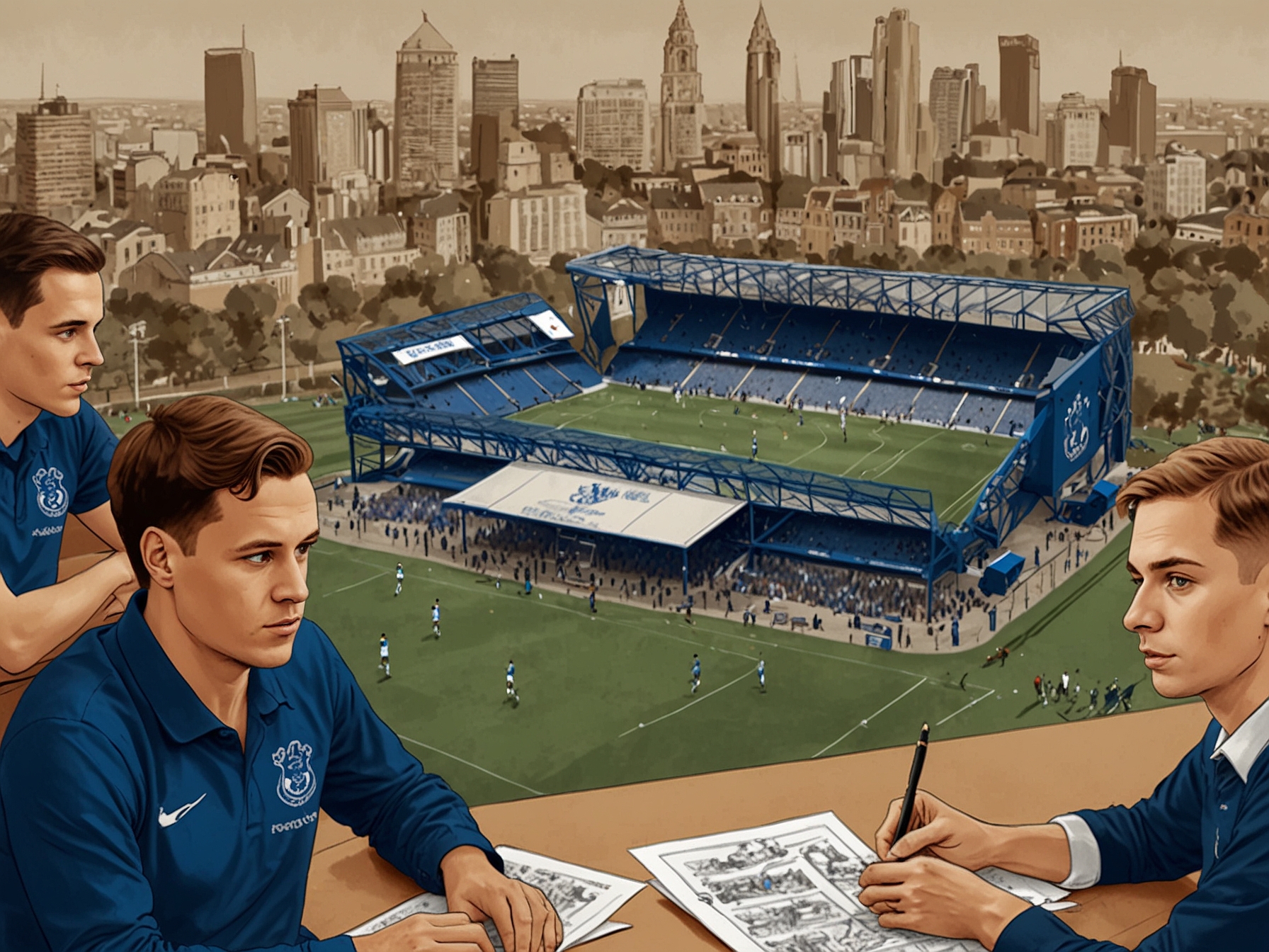 A top view of Everton's summer transfer dealings, showcasing key player movements, potential new signings, and strategic financial plans to stabilize the club's finances.