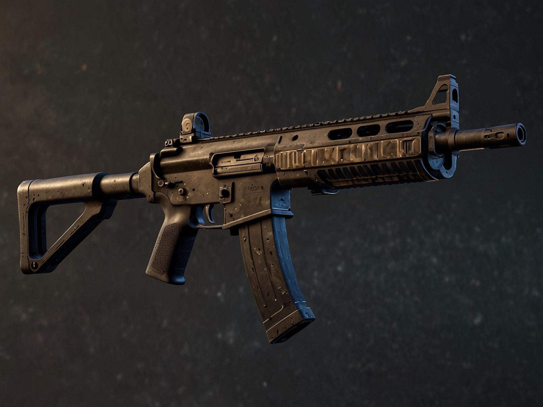 A close-up shot of the new CR-56 AMAX assault rifle in action within Call of Duty: Mobile's Digital Dusk season. The weapon is shown with various attachments, highlighting its versatility in different combat scenarios.
