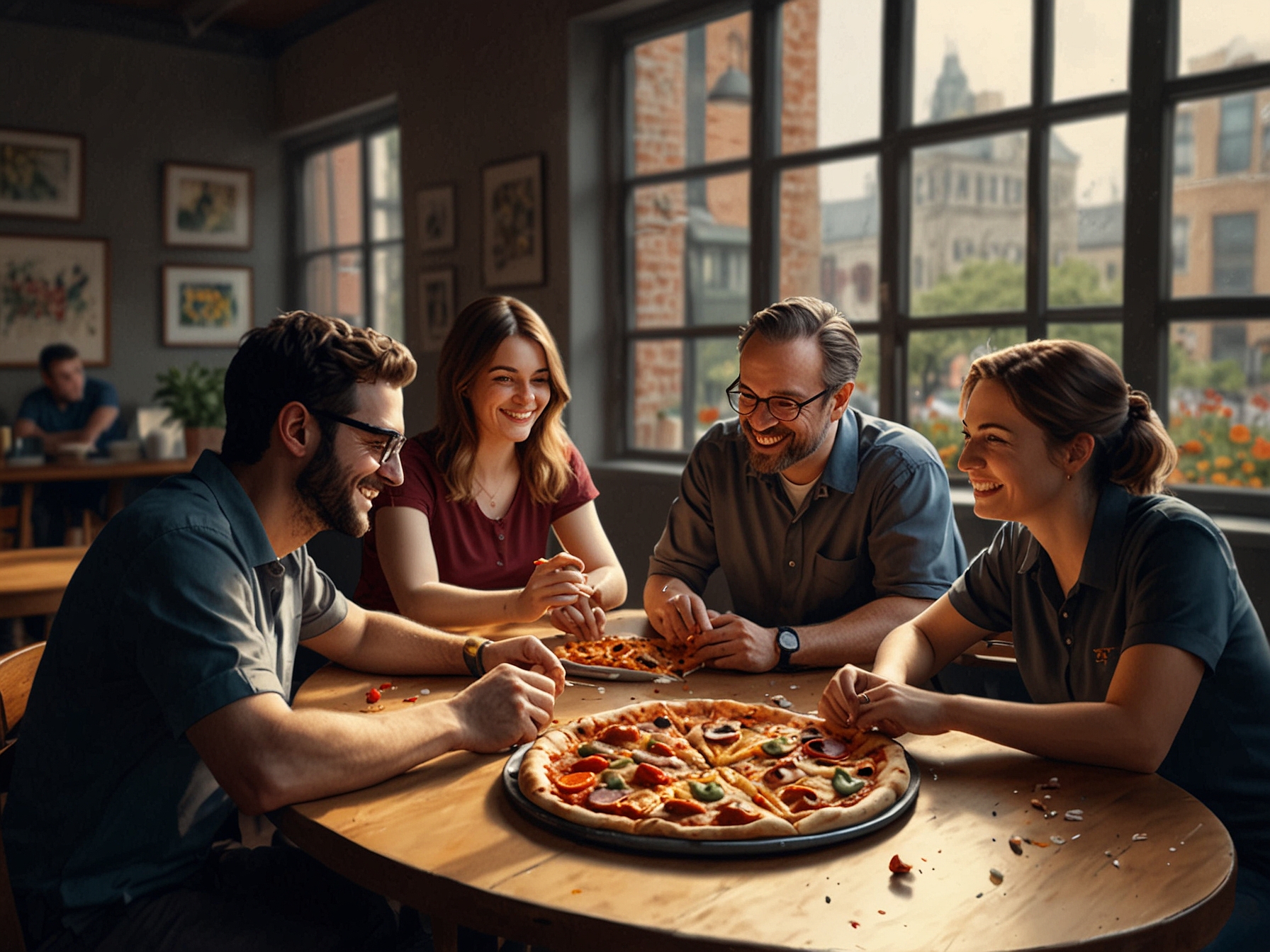 Employees of Tango Gameworks enjoying a pizza party amid the studio's official closure, capturing a moment of togetherness and reflection as they bid their final goodbyes.