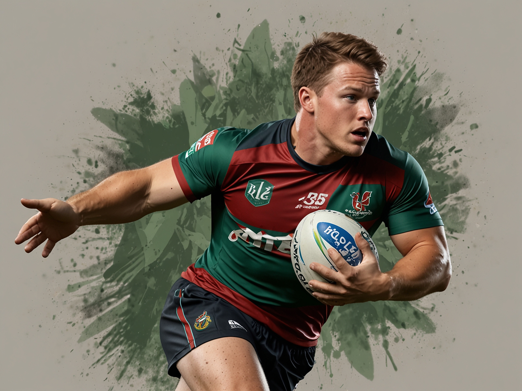 Cameron Murray, in his Rabbitohs jersey, showcasing his fitness and agility on the field, demonstrating the skills and commitment that led to his selection for Origin II.