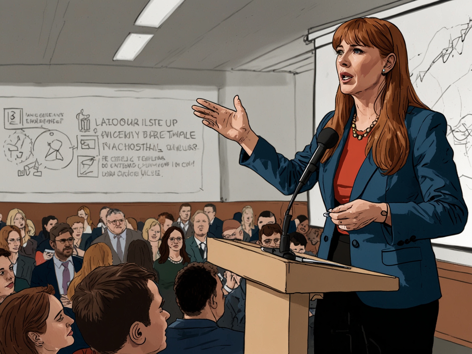 Angela Rayner speaks at a Labour Party event, emphasizing the need for higher energy efficiency standards and declaring 'time is up' for bad landlords in the UK.