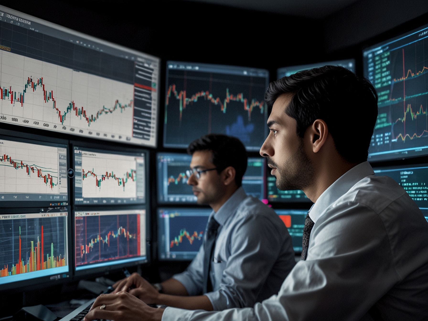 Investors and analysts closely monitoring trading screens showing active participation in PNB shares, reflecting high investor confidence and vibrant market activity.