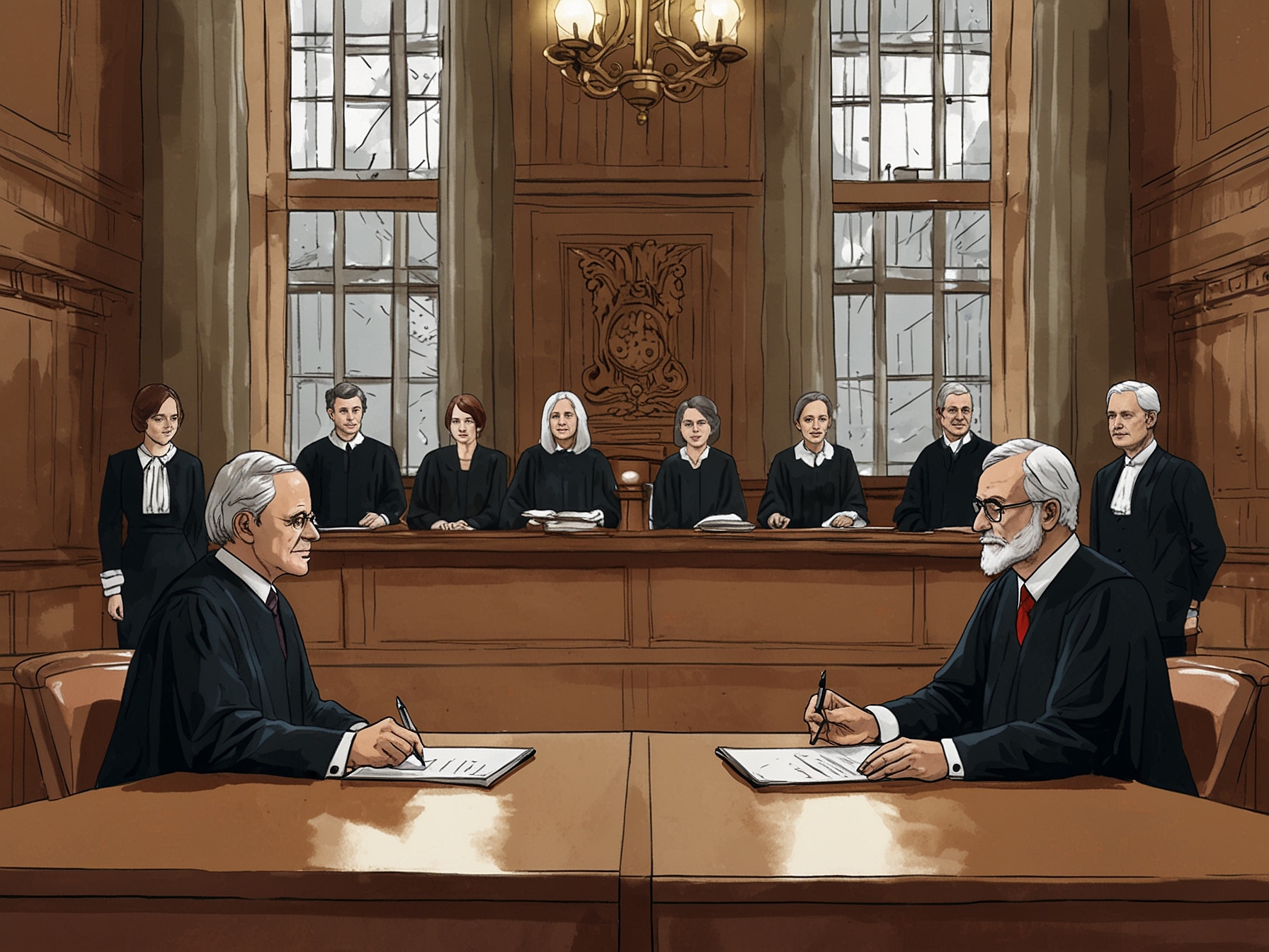An image depicting a UK court with judges in their formal attire, highlighting the central role of the judiciary in interpreting laws and its growing influence on governance.