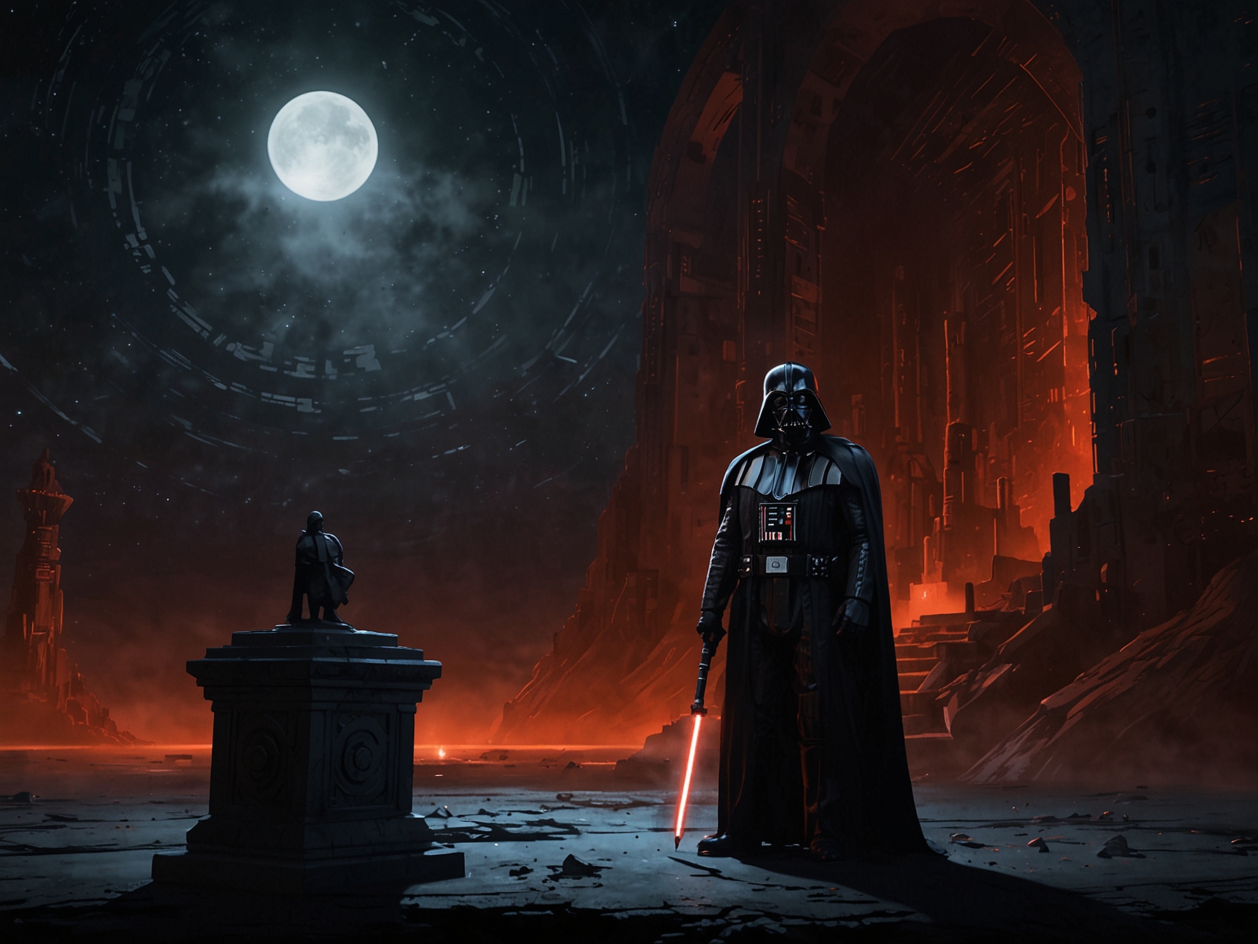 Promotional image of 'The Acolyte', showcasing a dark and mysterious atmosphere with intricate character visuals and stunning special effects, highlighting the show's deep dive into the Star Wars universe.
