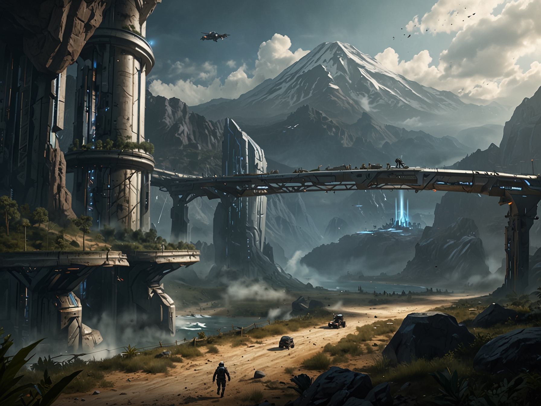 An in-game screenshot of the new map 'Elysium,' showcasing its vertical landscapes and futuristic design, where players can engage in high-skill mobility and strategic team plays.