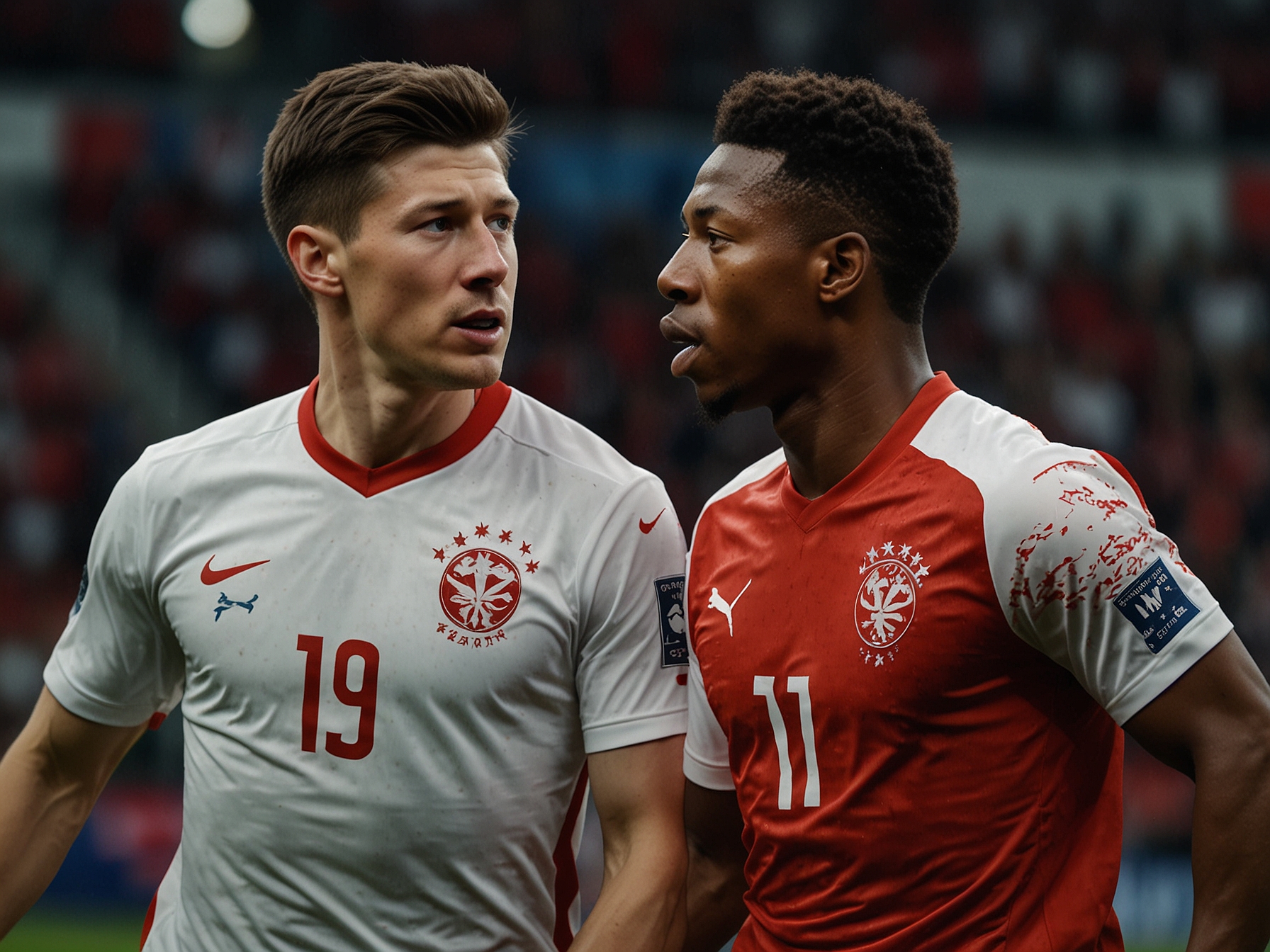Poland's striker Robert Lewandowski goes head-to-head with Austria's David Alaba. The image captures the intensity and key player matchups expected in this crucial Euro 2024 Group D encounter.