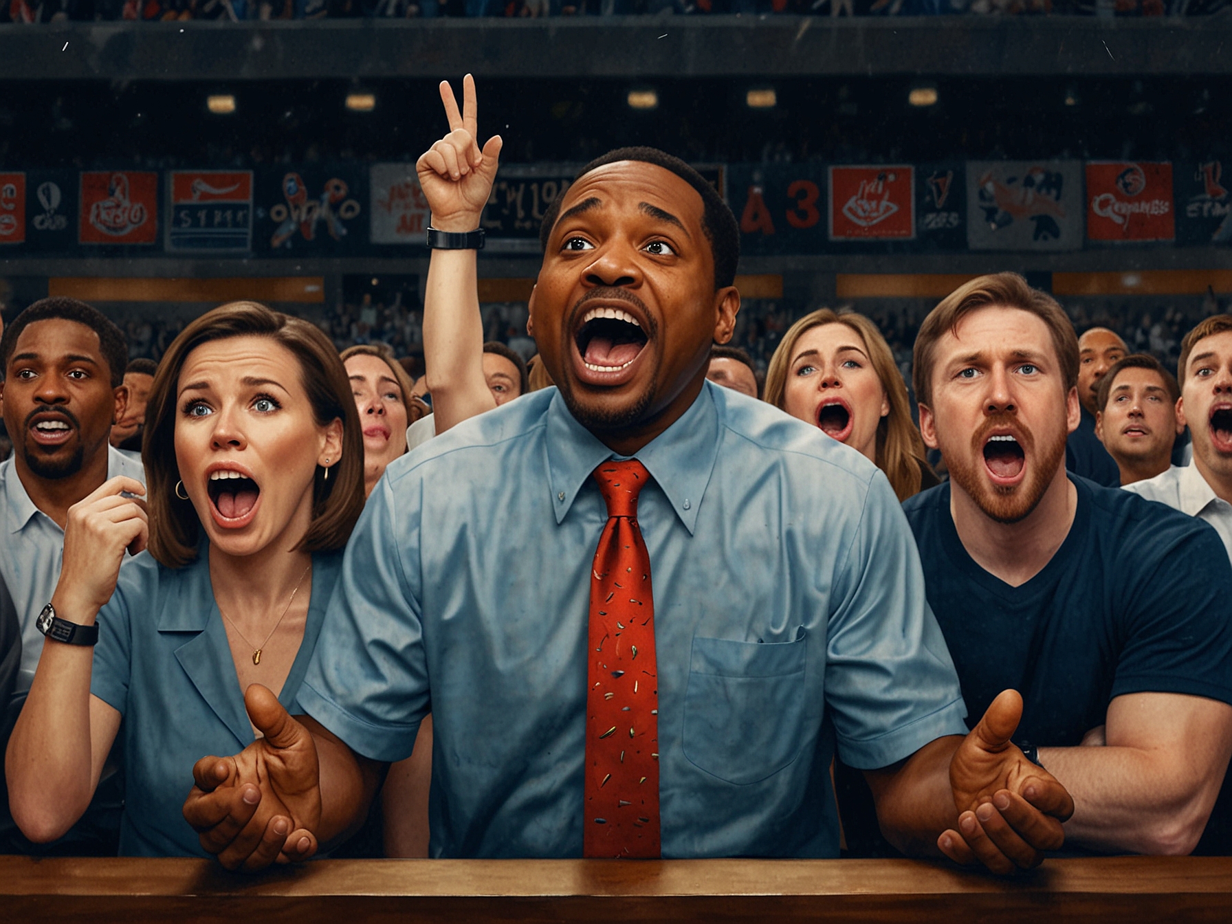Visual representation of sports fans reacting with mixed emotions to the announcement of Stephen A. Smith's $20 million contract, emphasizing the divide in public opinion.