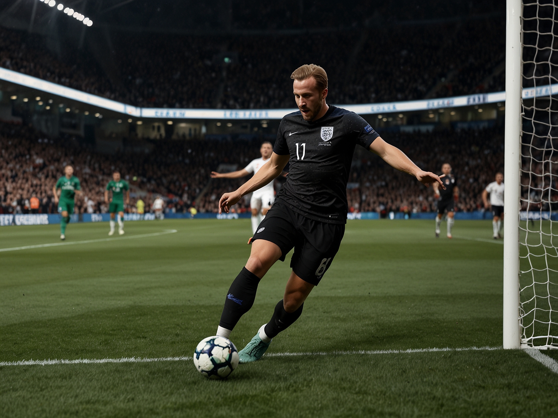 Harry Kane scores the equalizer for England with a composed finish after a superb through-ball from Jack Grealish, bringing the match level in the thrilling UEFA Nations League encounter.