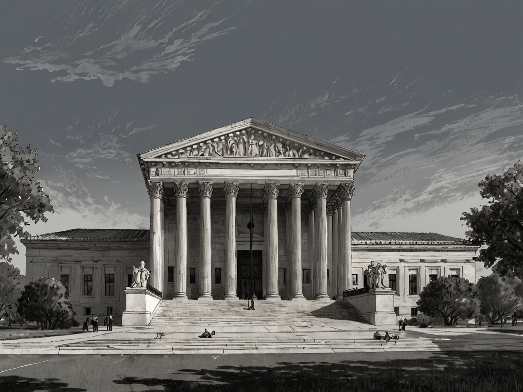 An illustration showing the United States Supreme Court building, symbolizing the legal foundation for Congress to potentially enact a wealth tax to address income inequality.