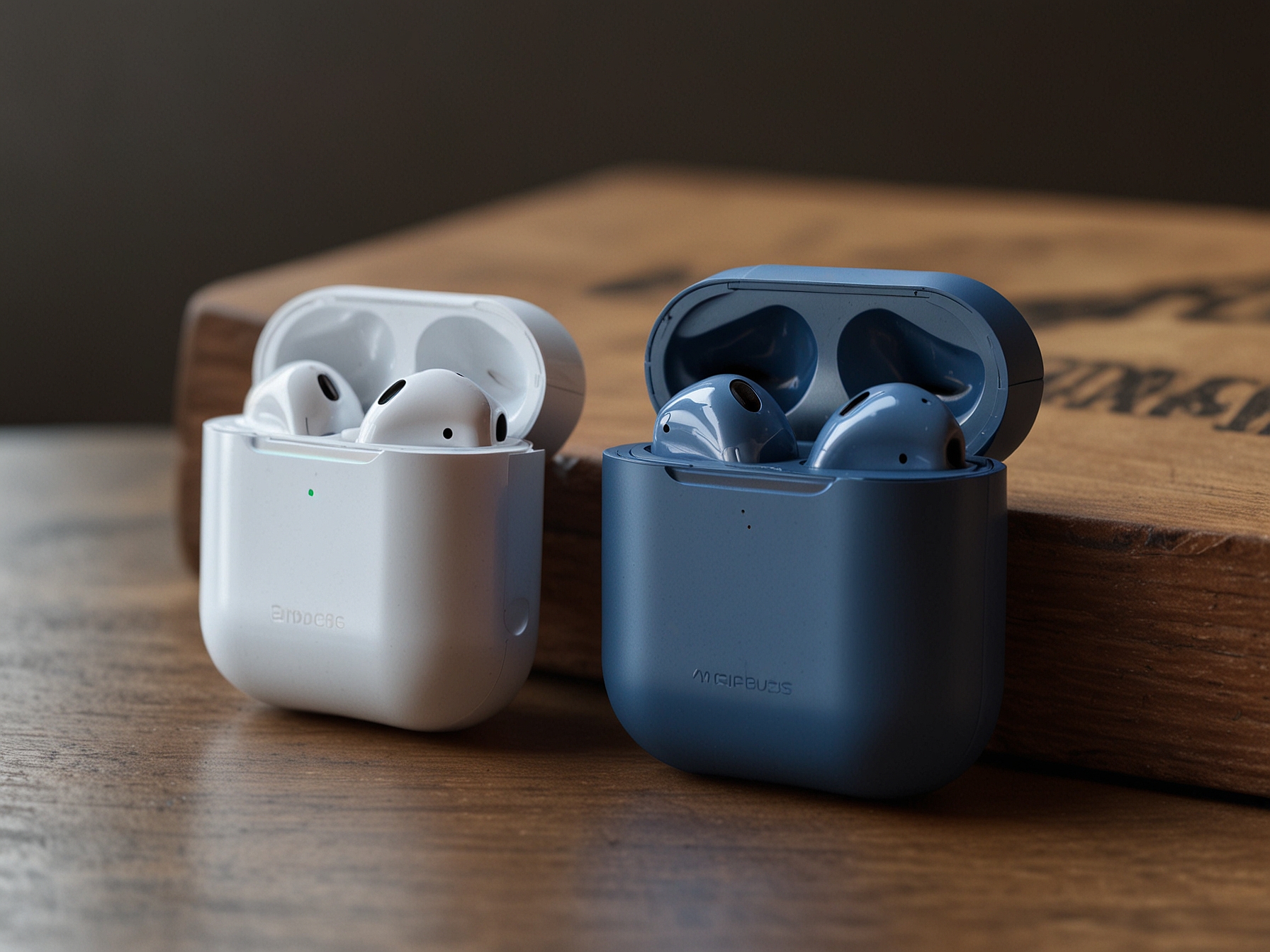 A side-by-side comparison of the leaked Galaxy Buds 3 case and the AirPods Pro case, highlighting their similar compact and sleek designs.
