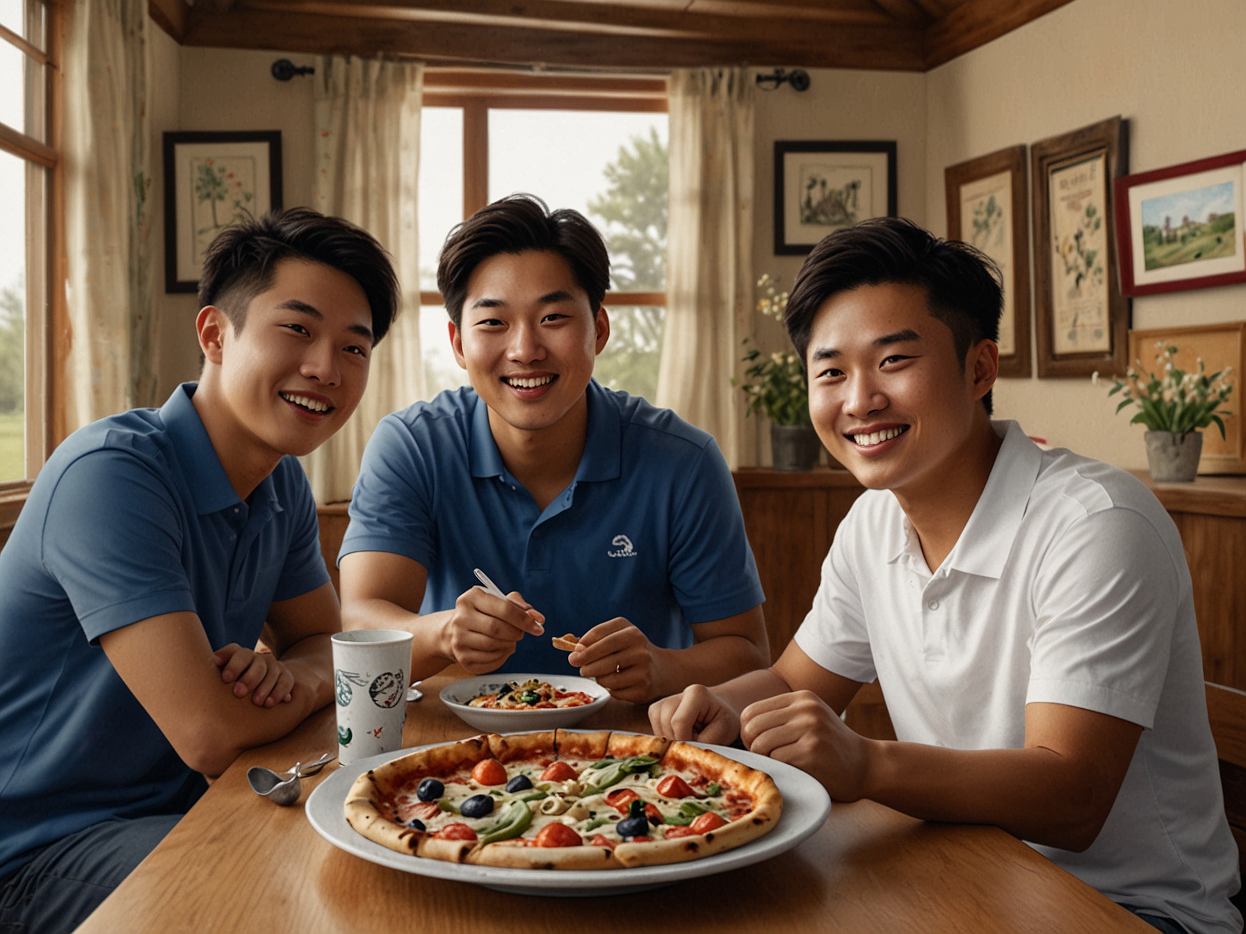 Tom Kim enjoys a lively pizza party with friends and family before the tournament, which adds a relatable and human element to his journey in the golfing world.