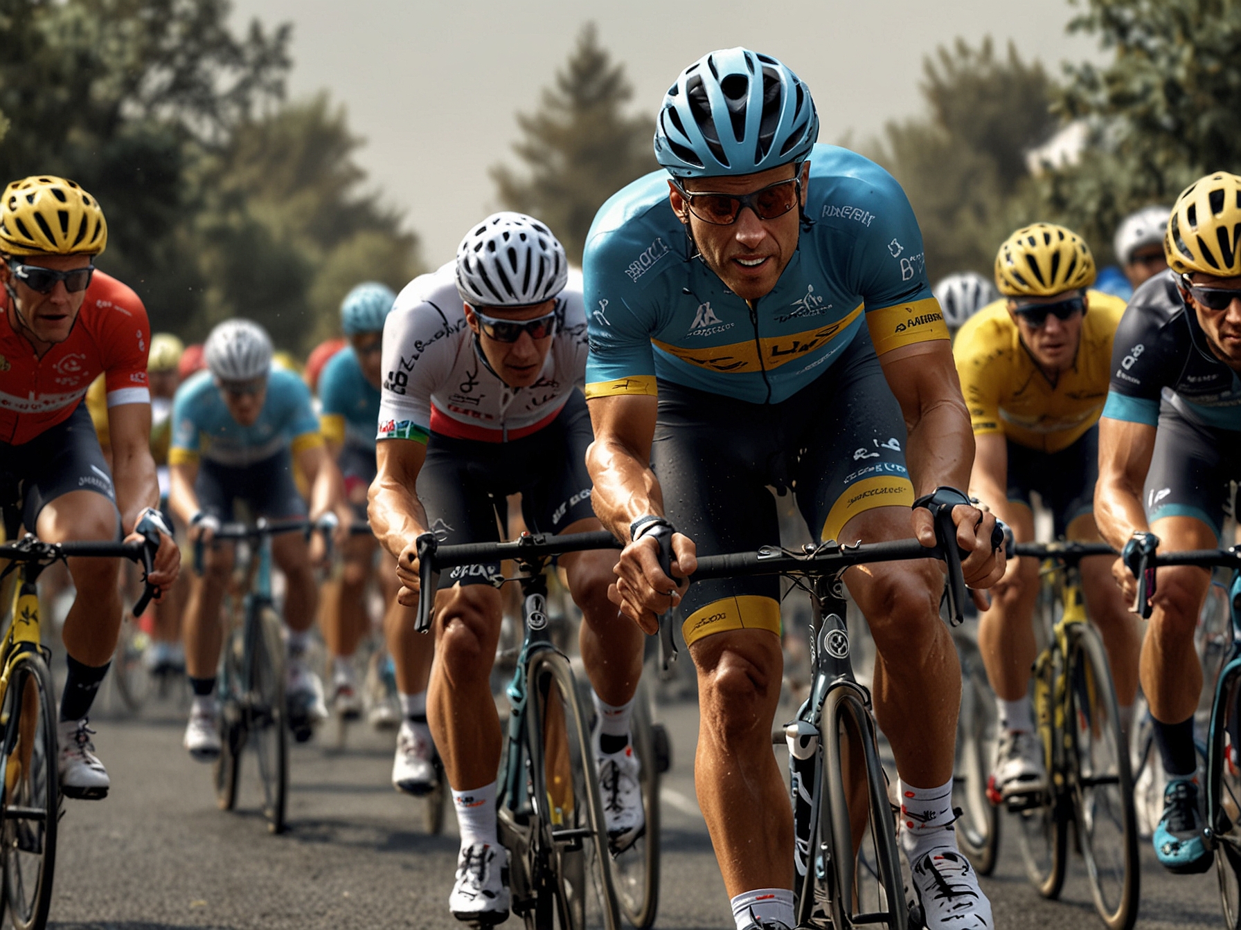 User interface of Tour De France Cycling Legends, highlighting team management features like cyclist training, nutrition planning, and strategic race decisions for optimal performance.