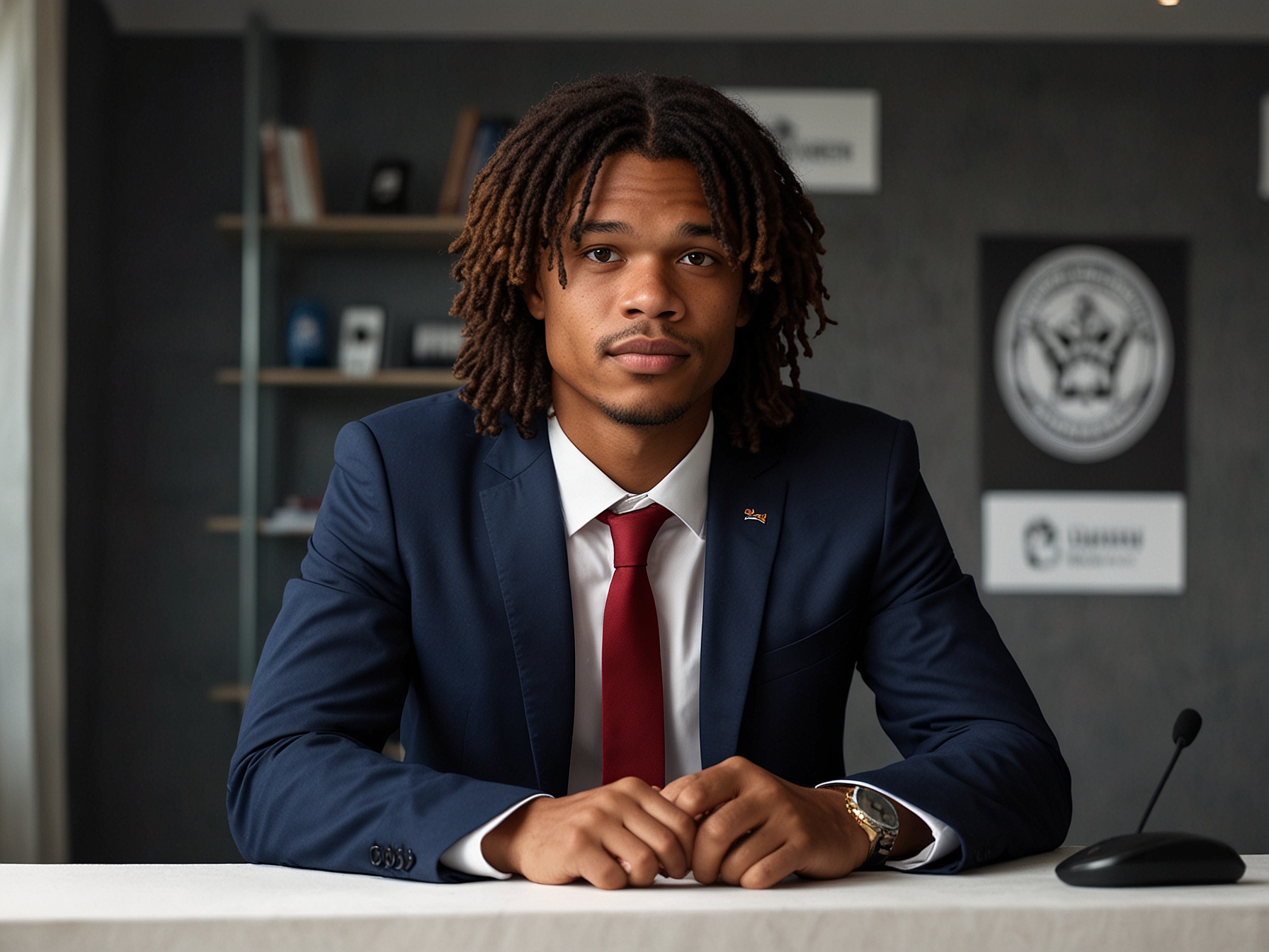 Nathan Ake speaking at a press conference, emphasizing the need for understanding intent and context in fans dressing up as Ruud Gullit, amidst the 'blackface' controversy.
