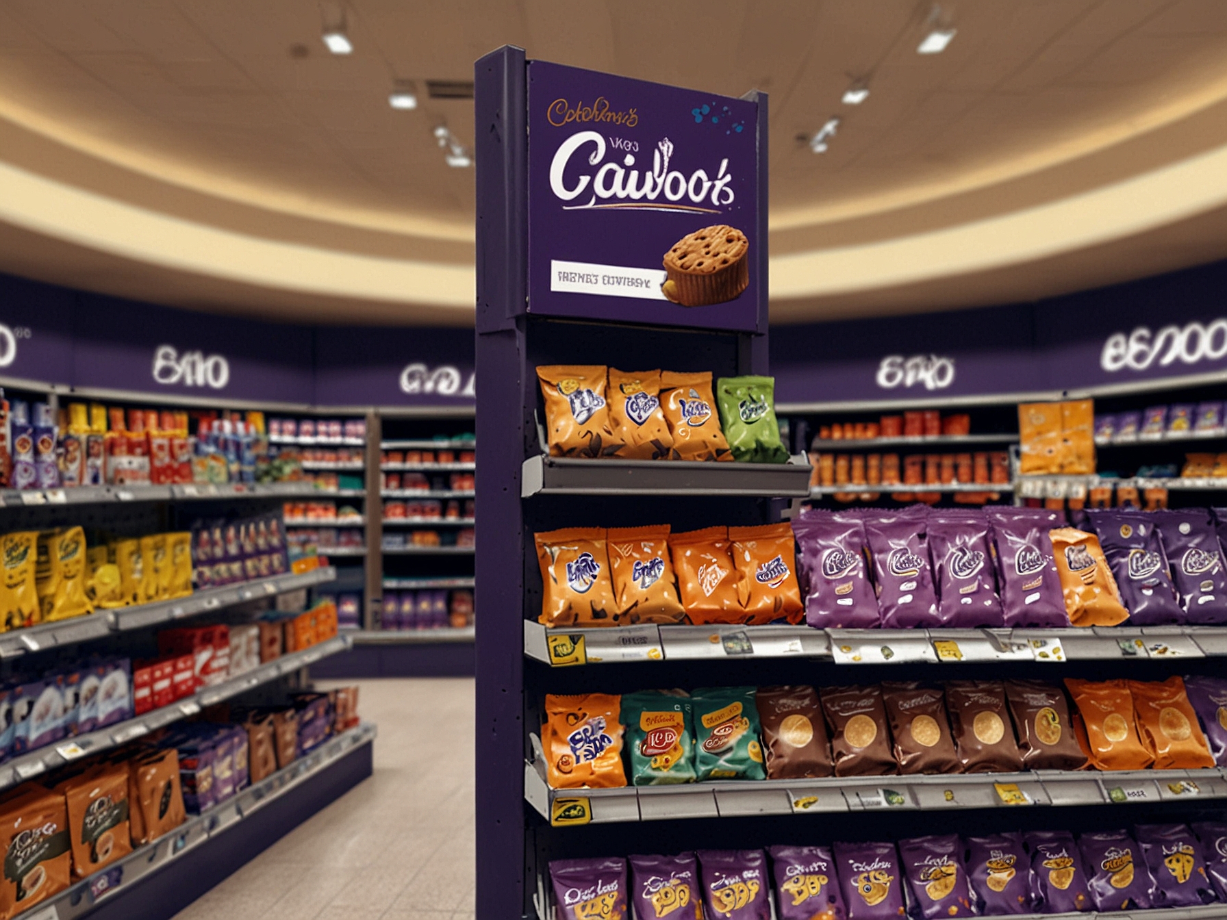 A display shelf in a major supermarket filled with Cadbury Freddos, prominently featuring signs announcing the special limited-time 10p offer.